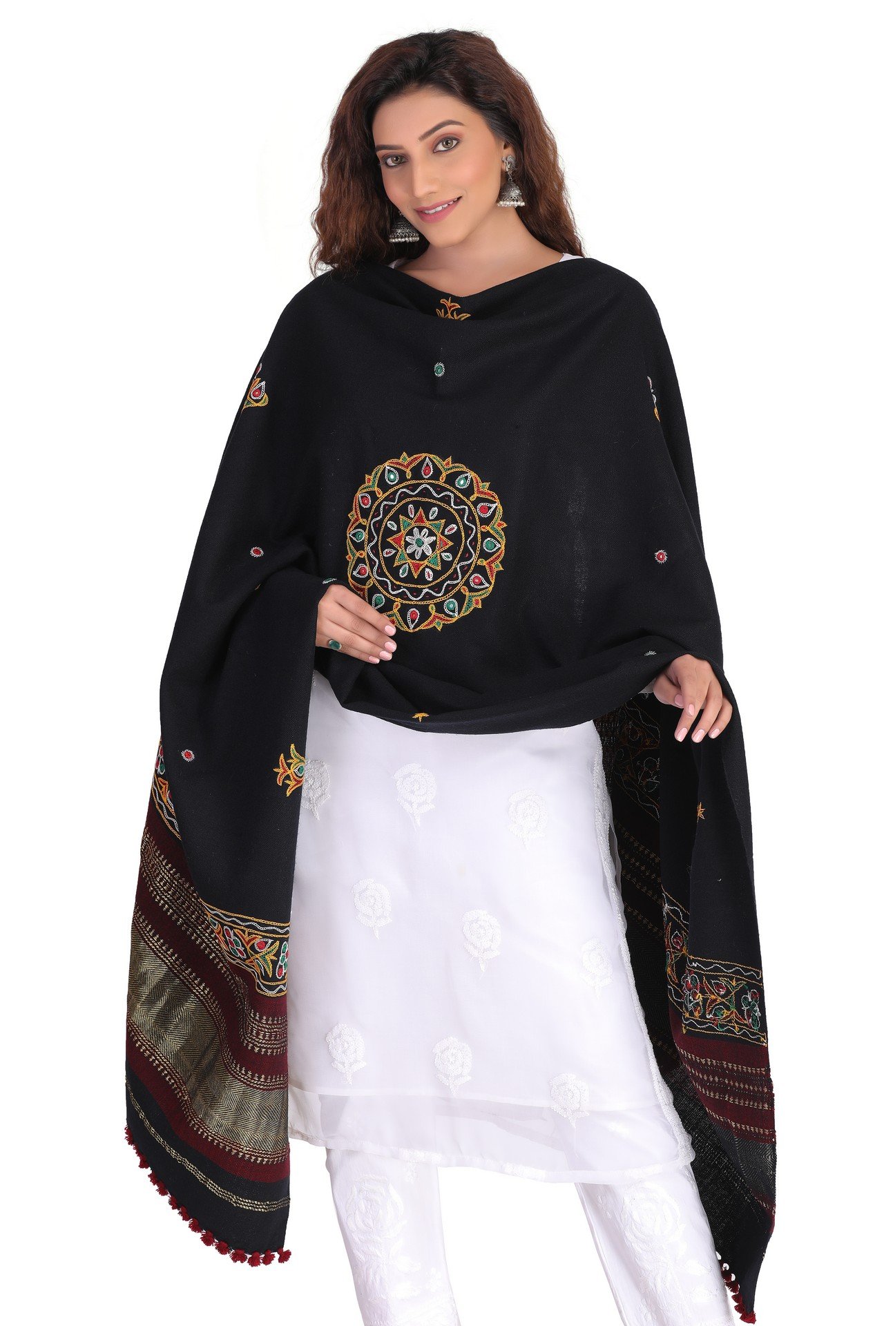 Acrylic Ahir Work Shawl Black Gold AAWS001_
