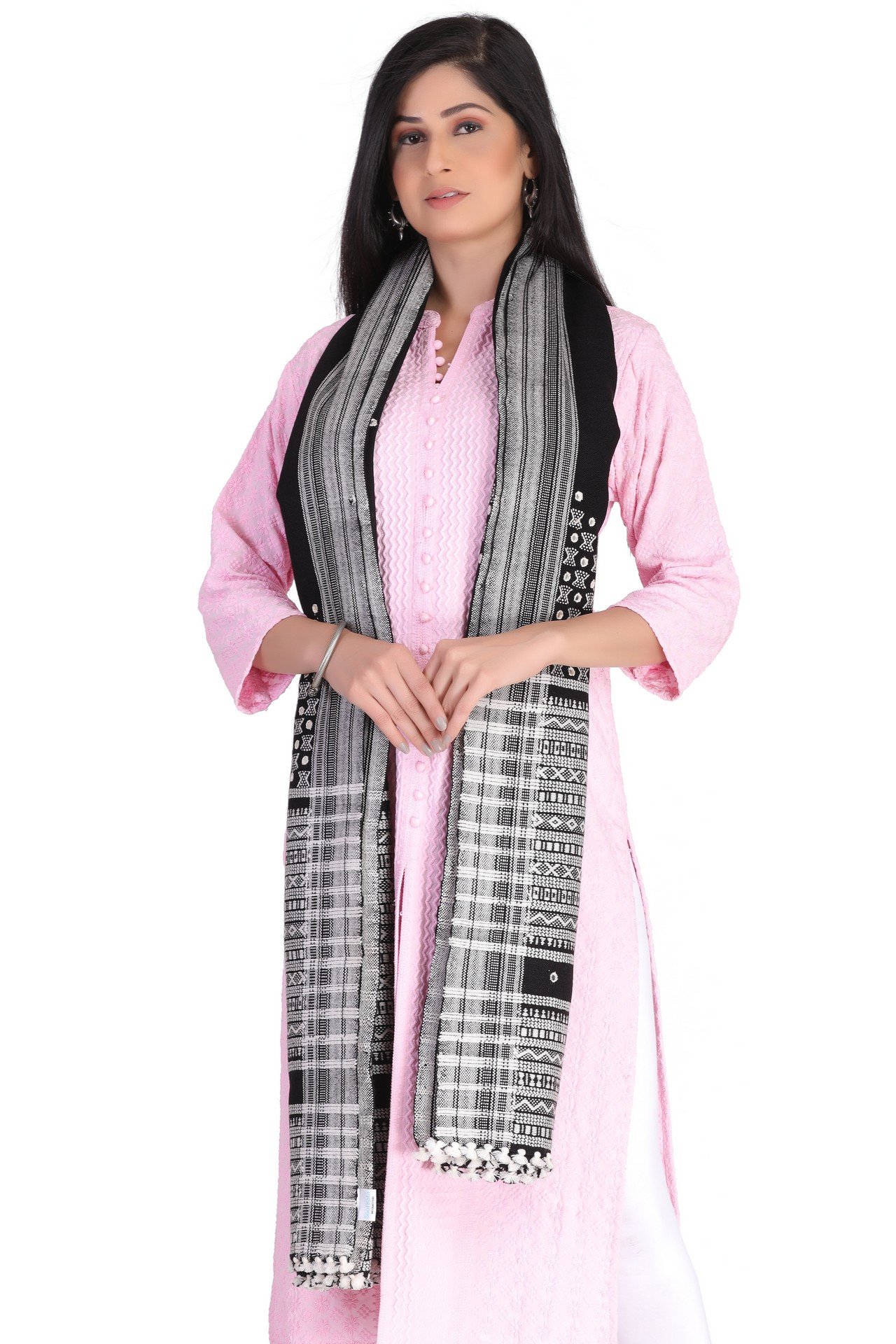 Acrylic Wool Mirror Shwal Black White AWMS002___