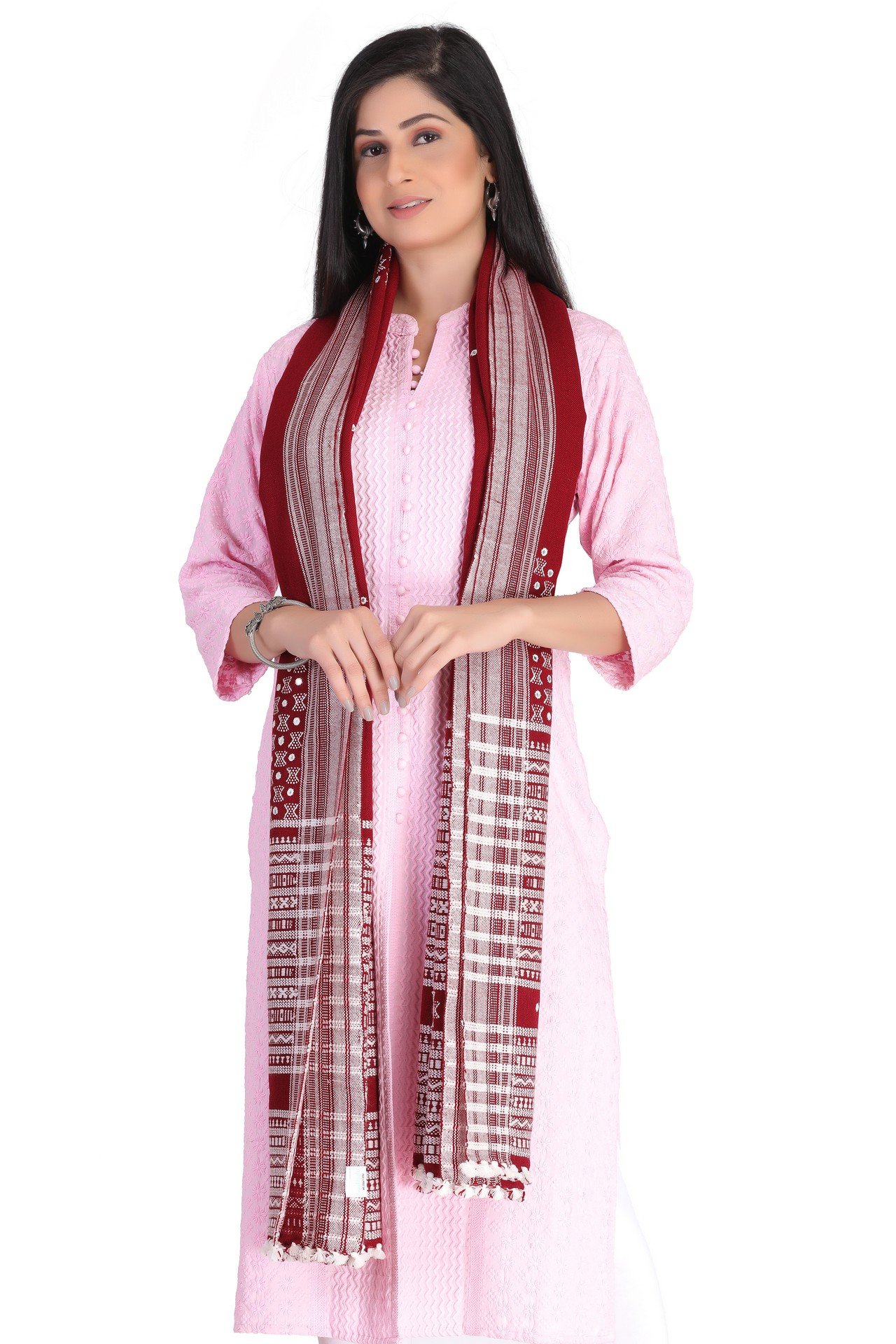 Acrylic Wool Mirror Shwal Maroon AWMS003