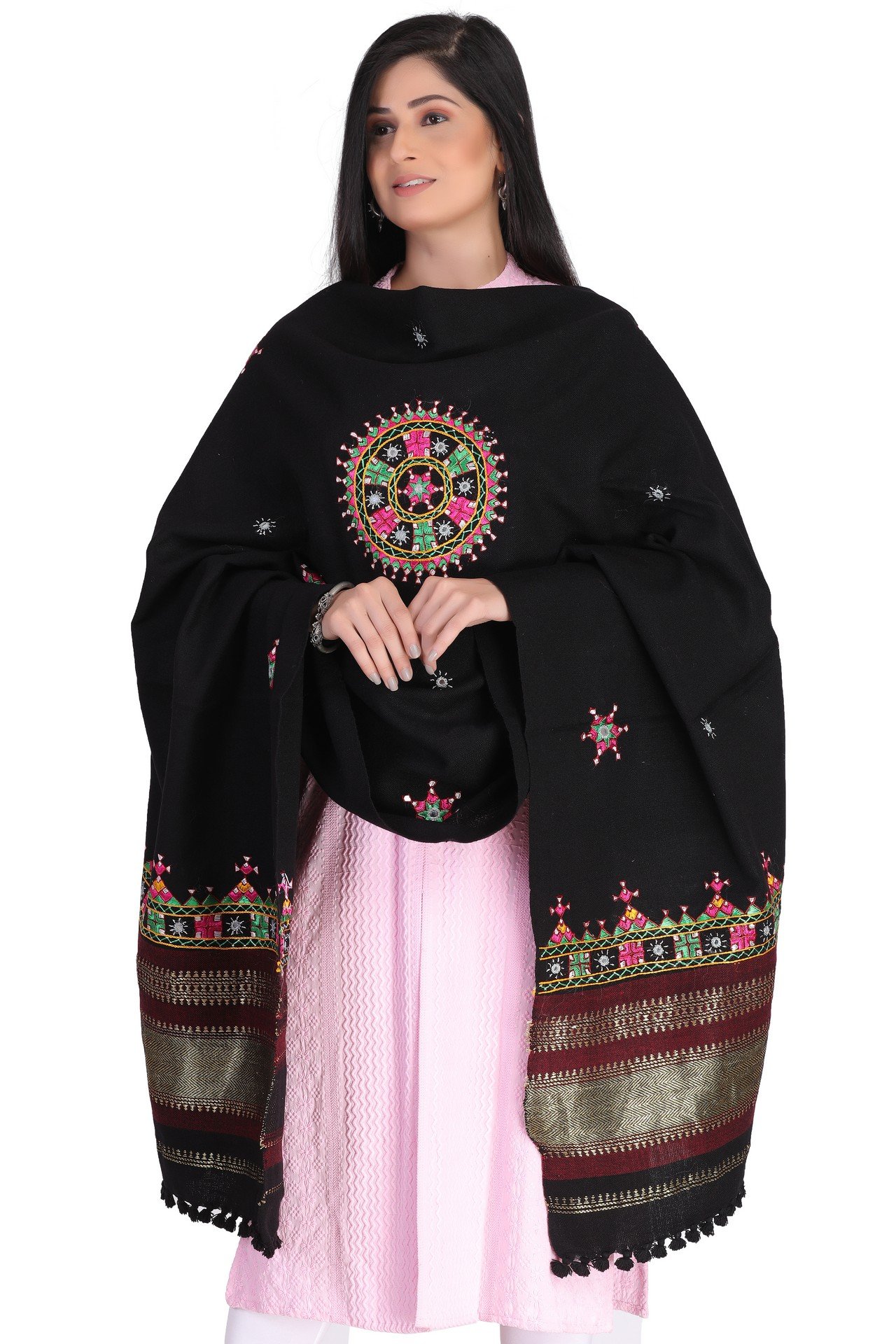 Acrylic Wool Neran Work Shawl Black AWNWS001