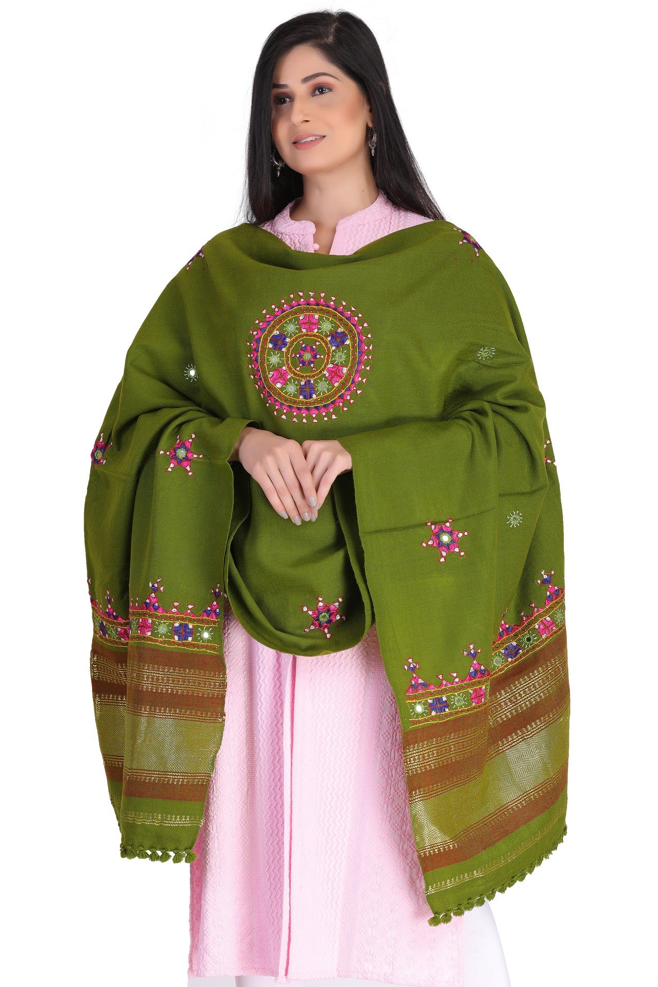 Acrylic Wool Neran Work Shawl Olieve Green AWNWS002