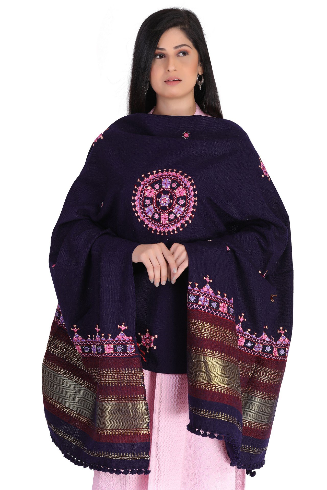 Acrylic Wool Neran Work Shawl Royal Blue AWNWS005