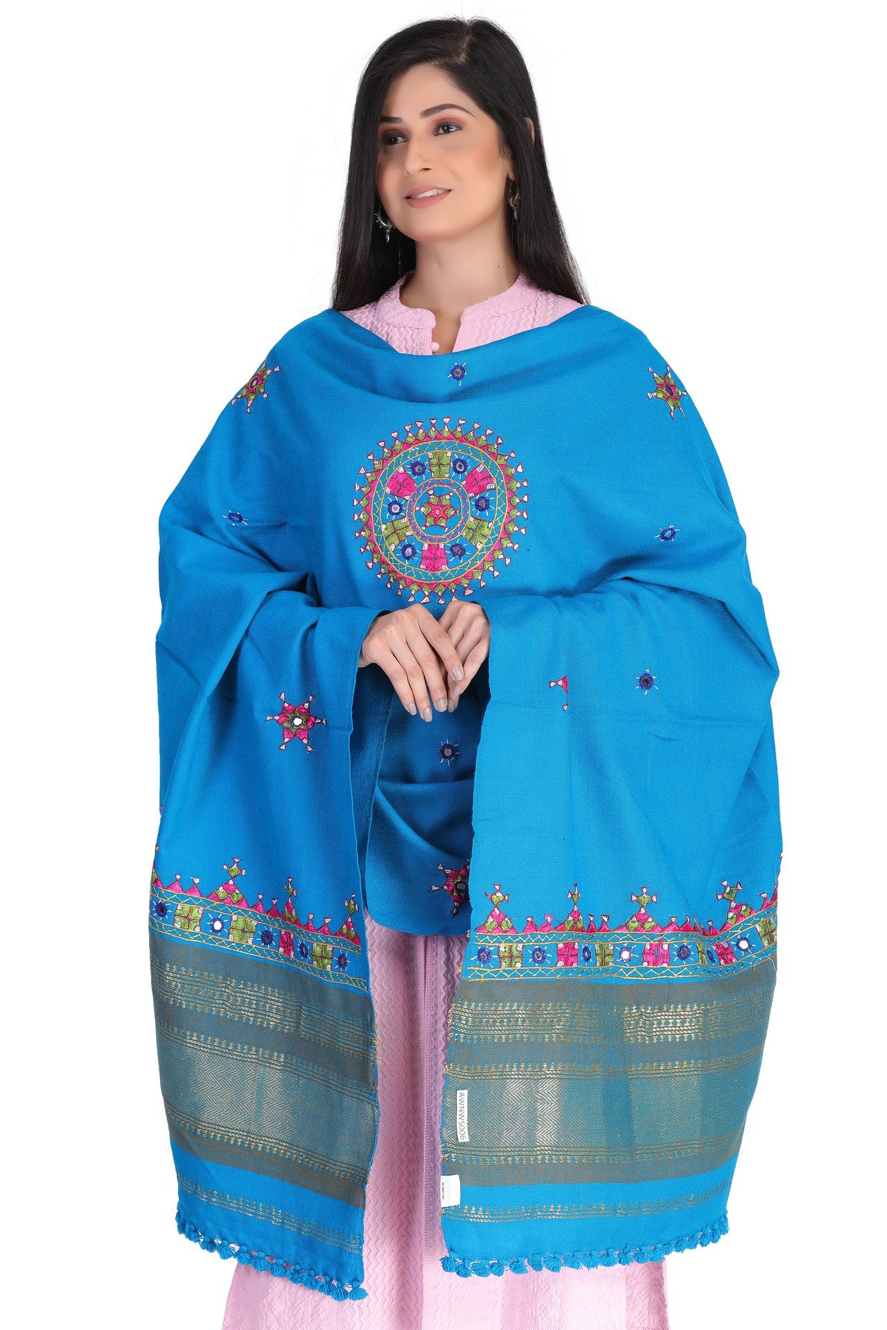 Acrylic Wool Neran Work Shawl Skyl Blue AWNWS006_
