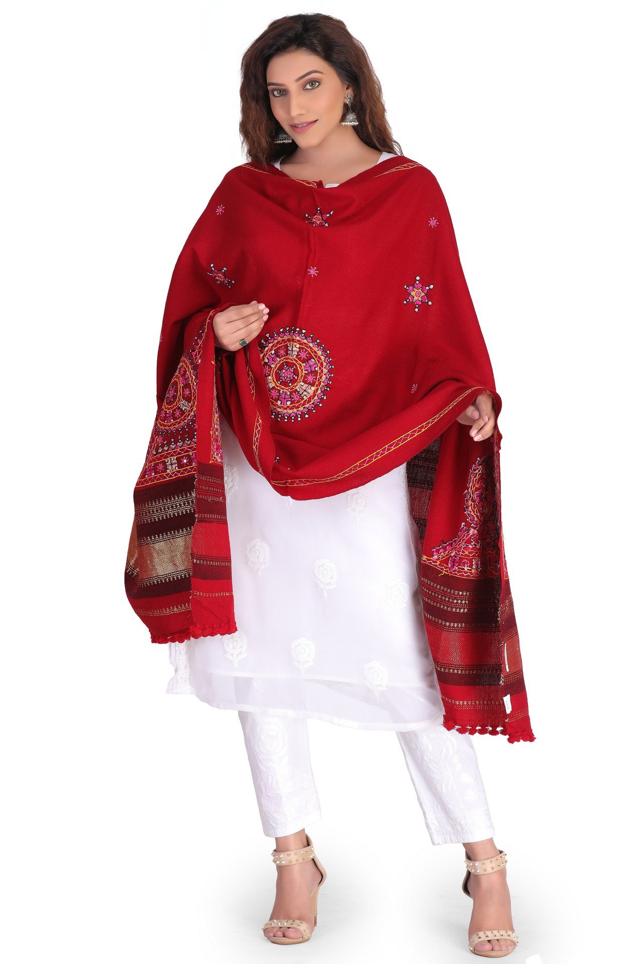 Acrylic Wool Shawl Gold Red AWSG004