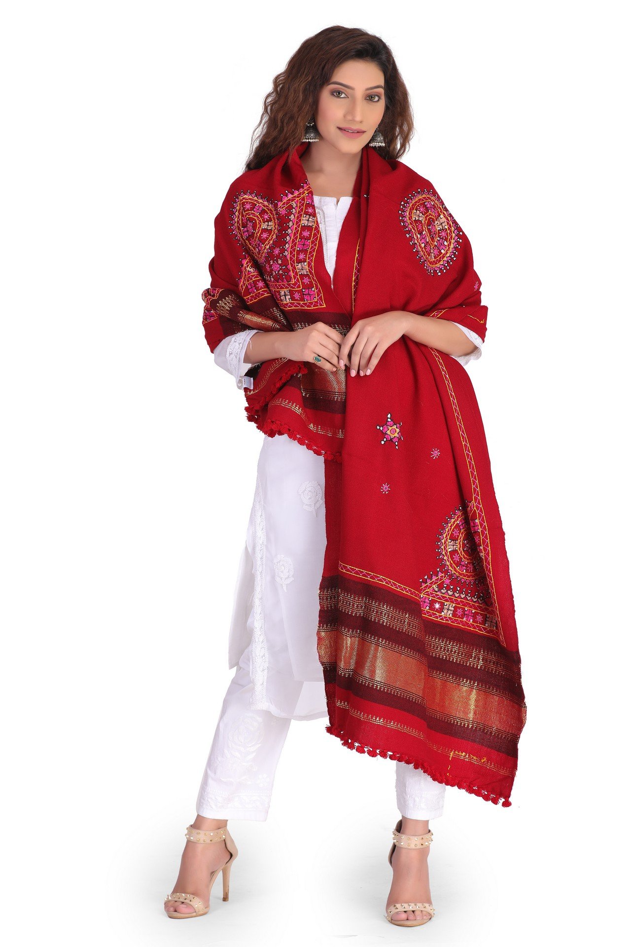 Acrylic Wool Shawl Gold Red AWSG004__