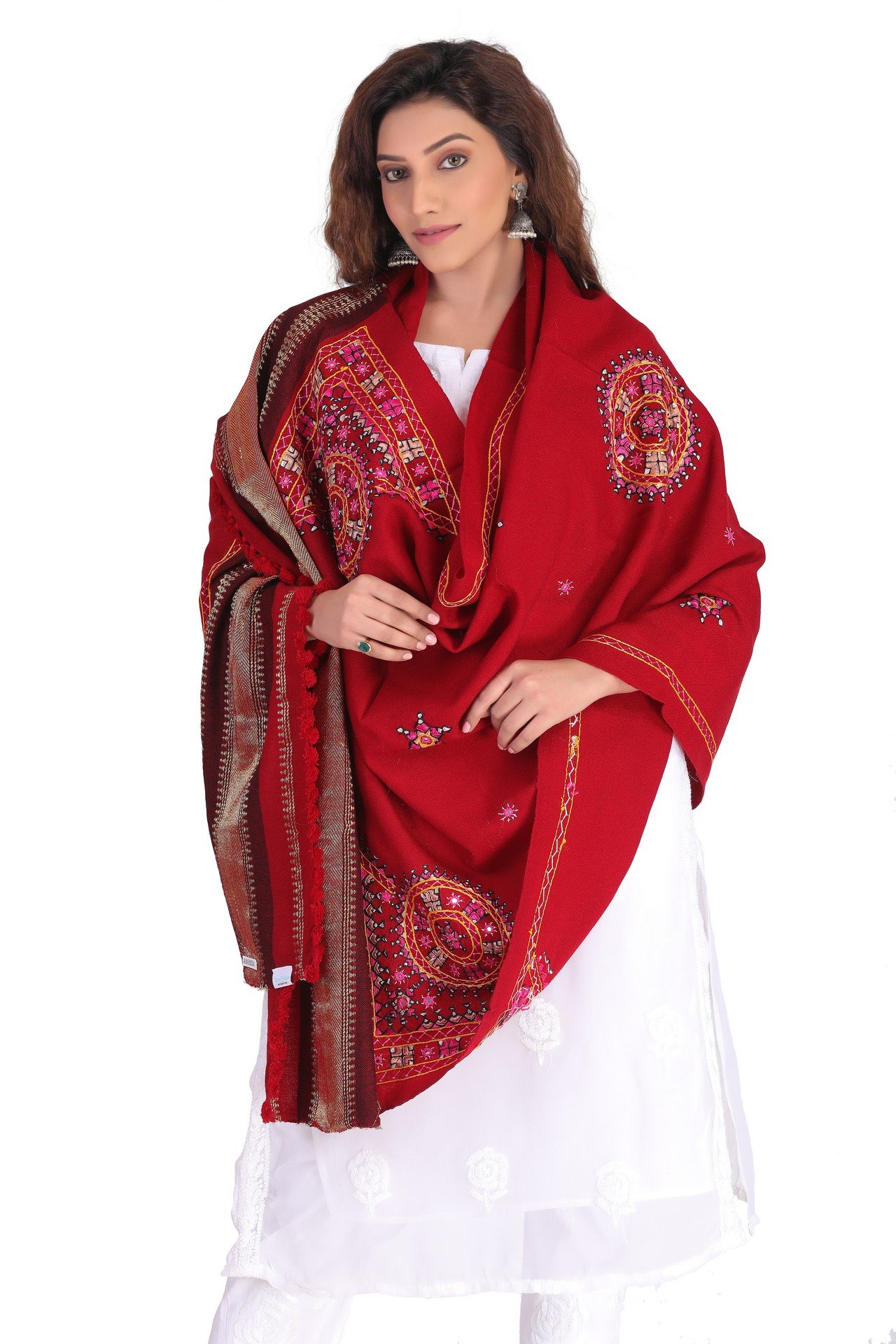 Acrylic Wool Shawl Gold Red AWSG004___