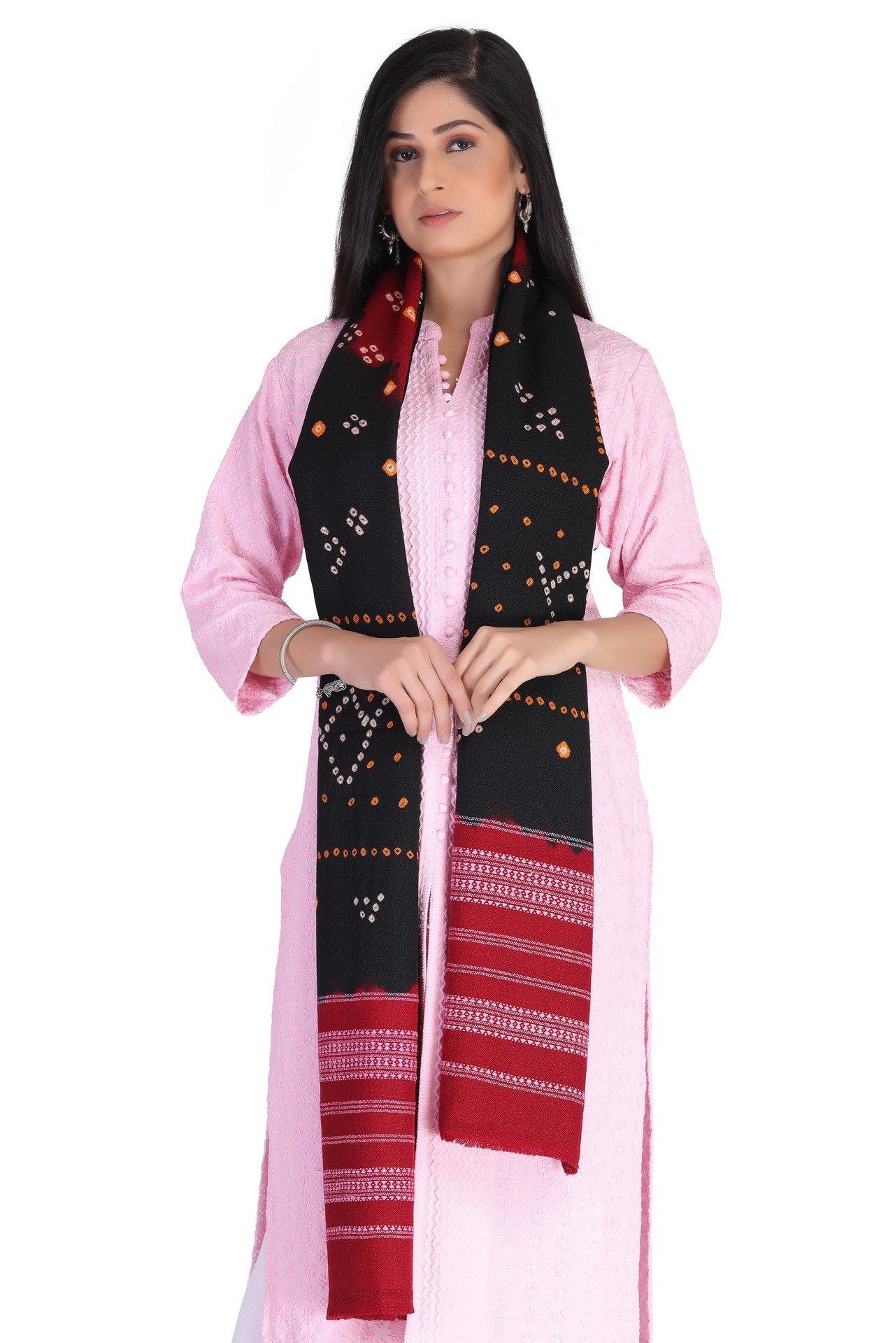 Bandhni Mirror Shawl Red Black BMS003