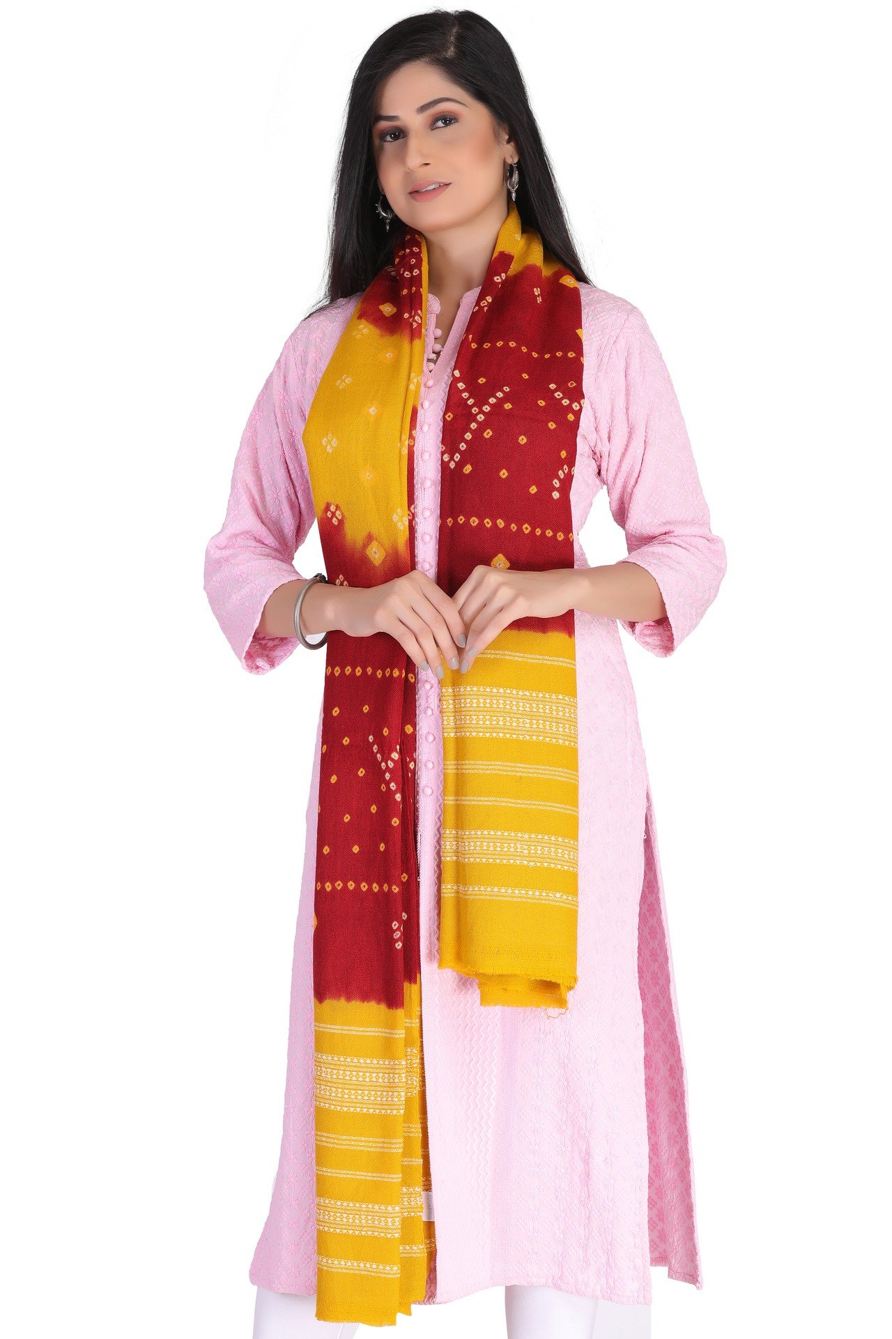 Bandhni Mirror Shawl Red Yellow BMS001