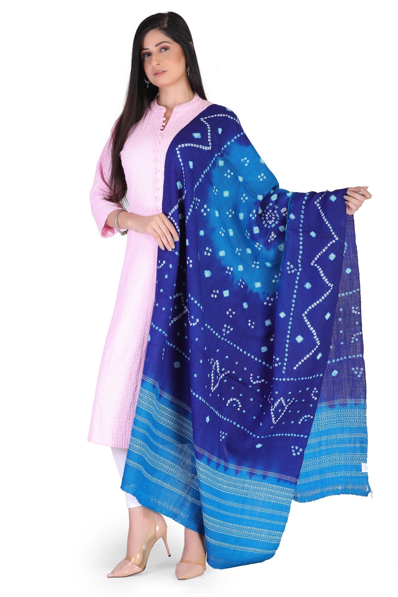 Bandhni Mirror Shawl Royal Blue Sky Blue BMS002