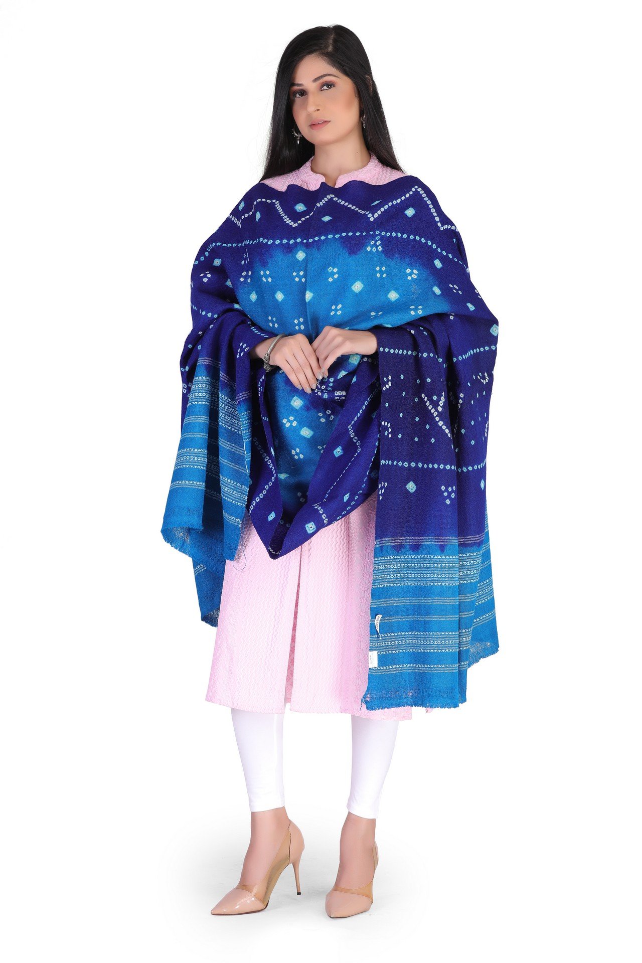 Bandhni Mirror Shawl Royal Blue Sky Blue BMS002_