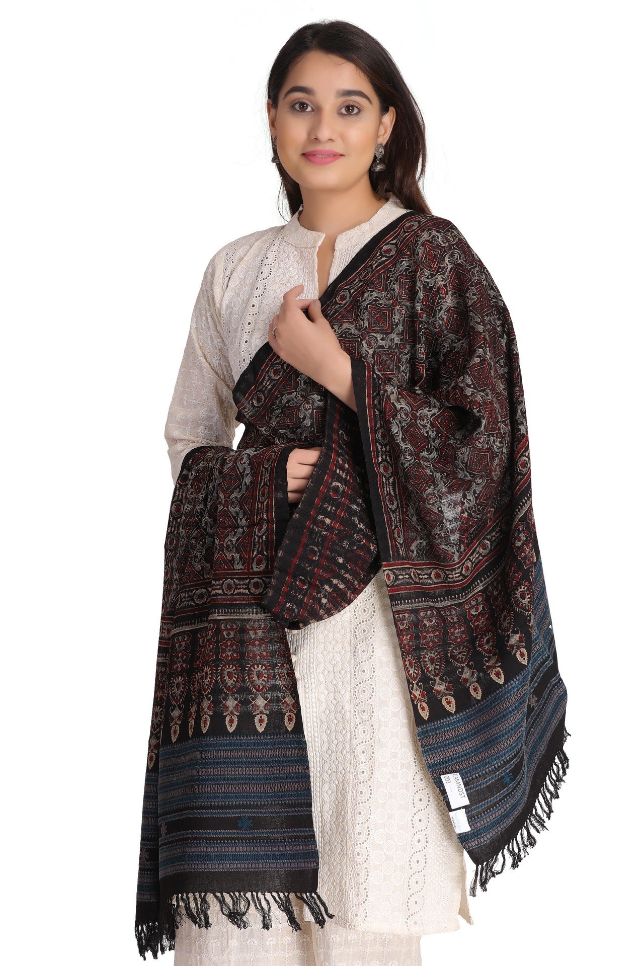 Cotton Ajrakh Missing Stole Natural Dye Black Red Blue CAMNDST001