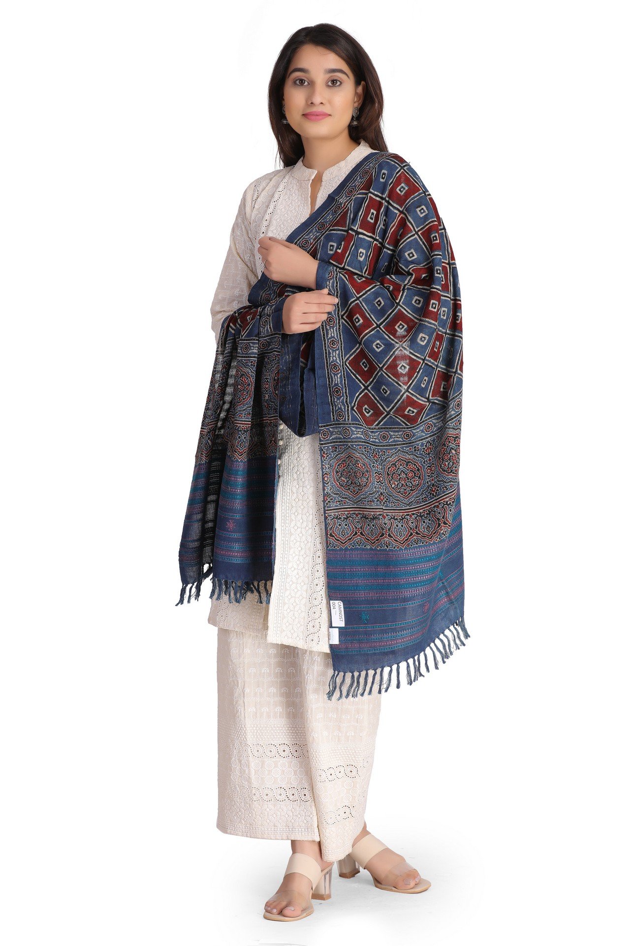 Cotton Ajrakh Missing Stole Natural Dye Blue Pink RedCAMNDST004
