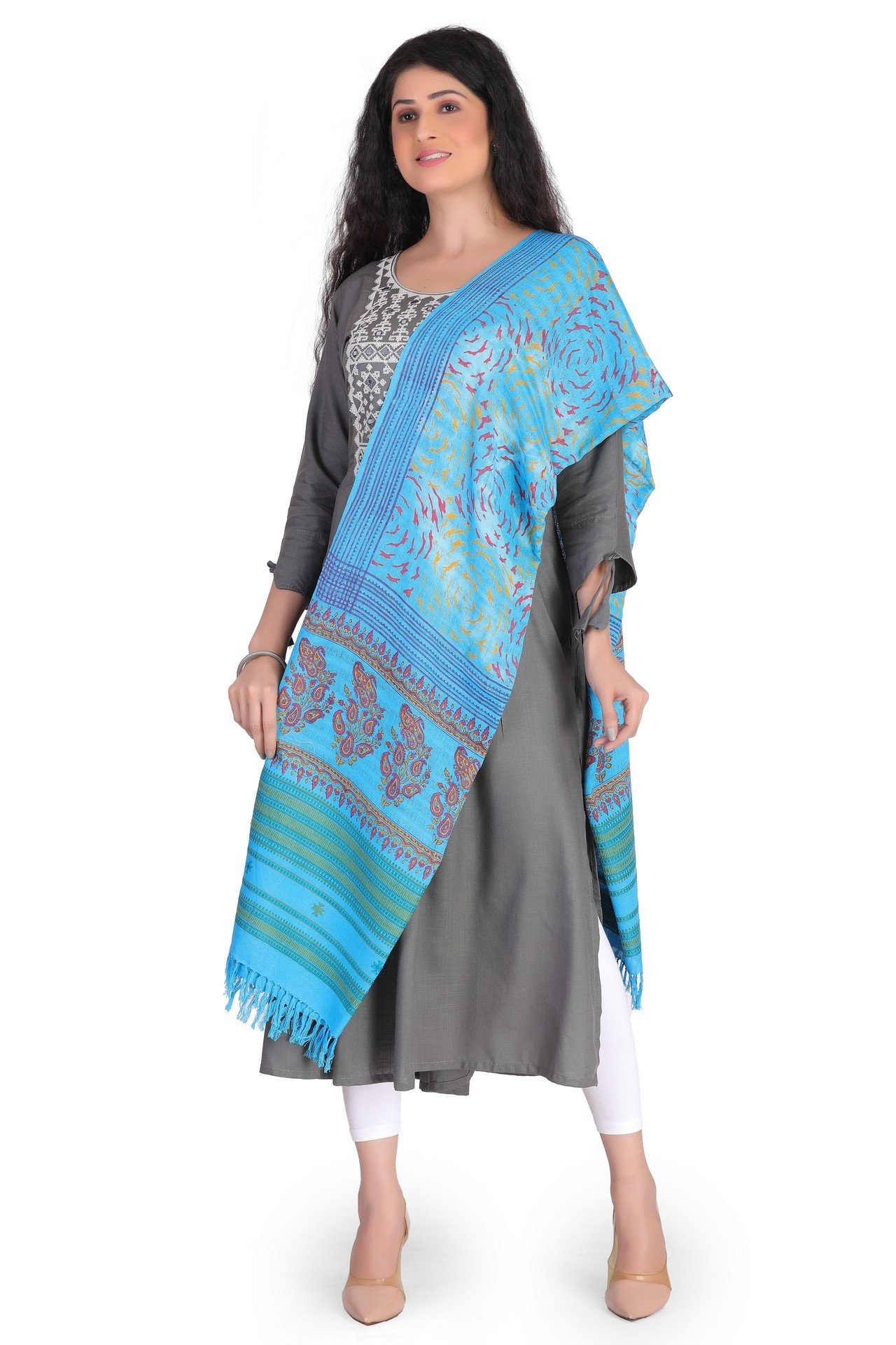 Cotton Ajrakh Missing Stole Sky Blue CAMST001__
