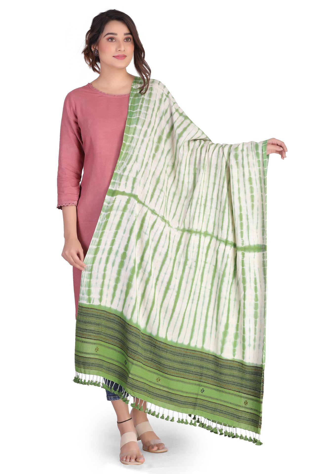 Cotton Sed Dyed Batik Shawl Green CSDBS004___