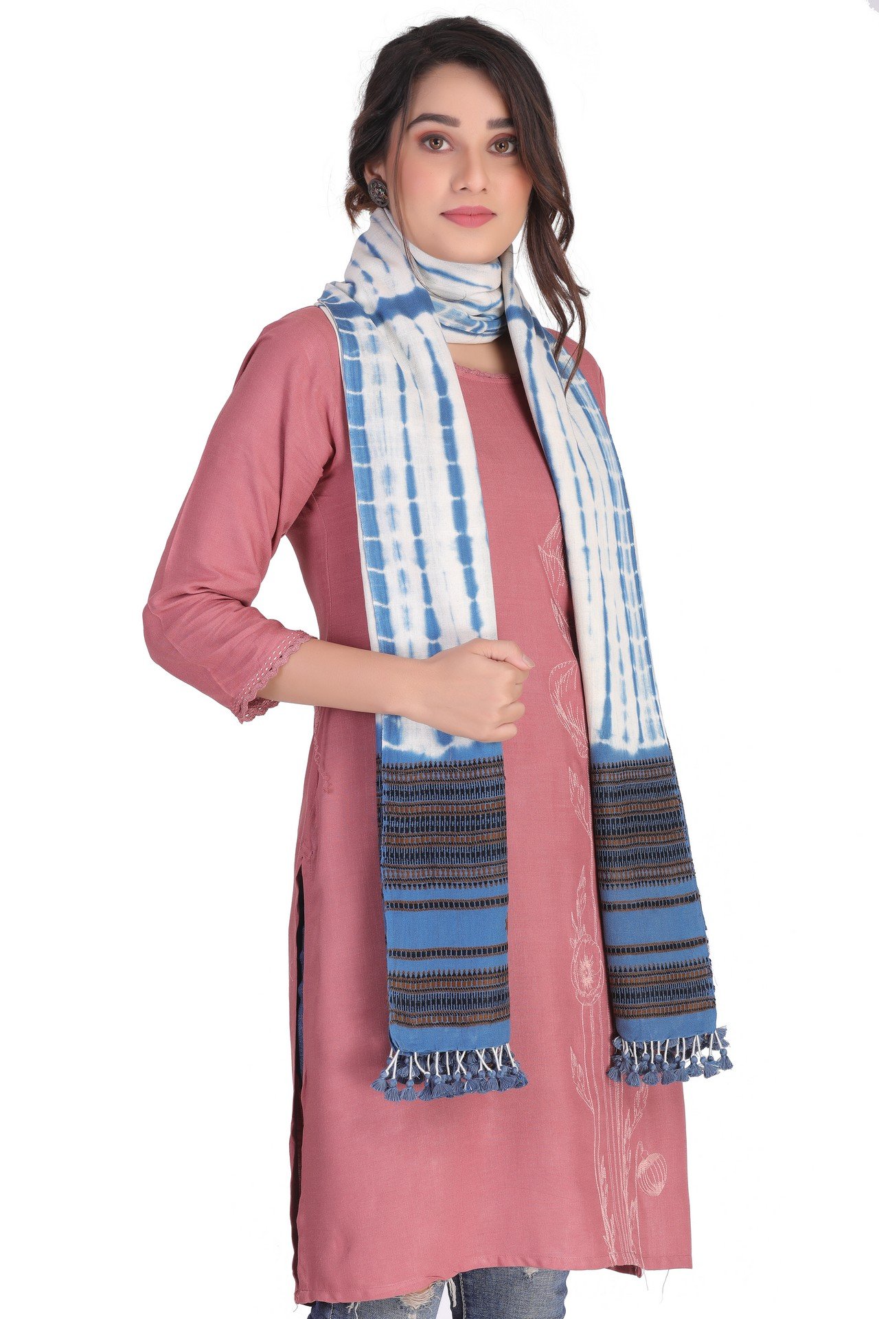 Cotton Sed Dyed Batik Shawl Sky Blue CSDBS003