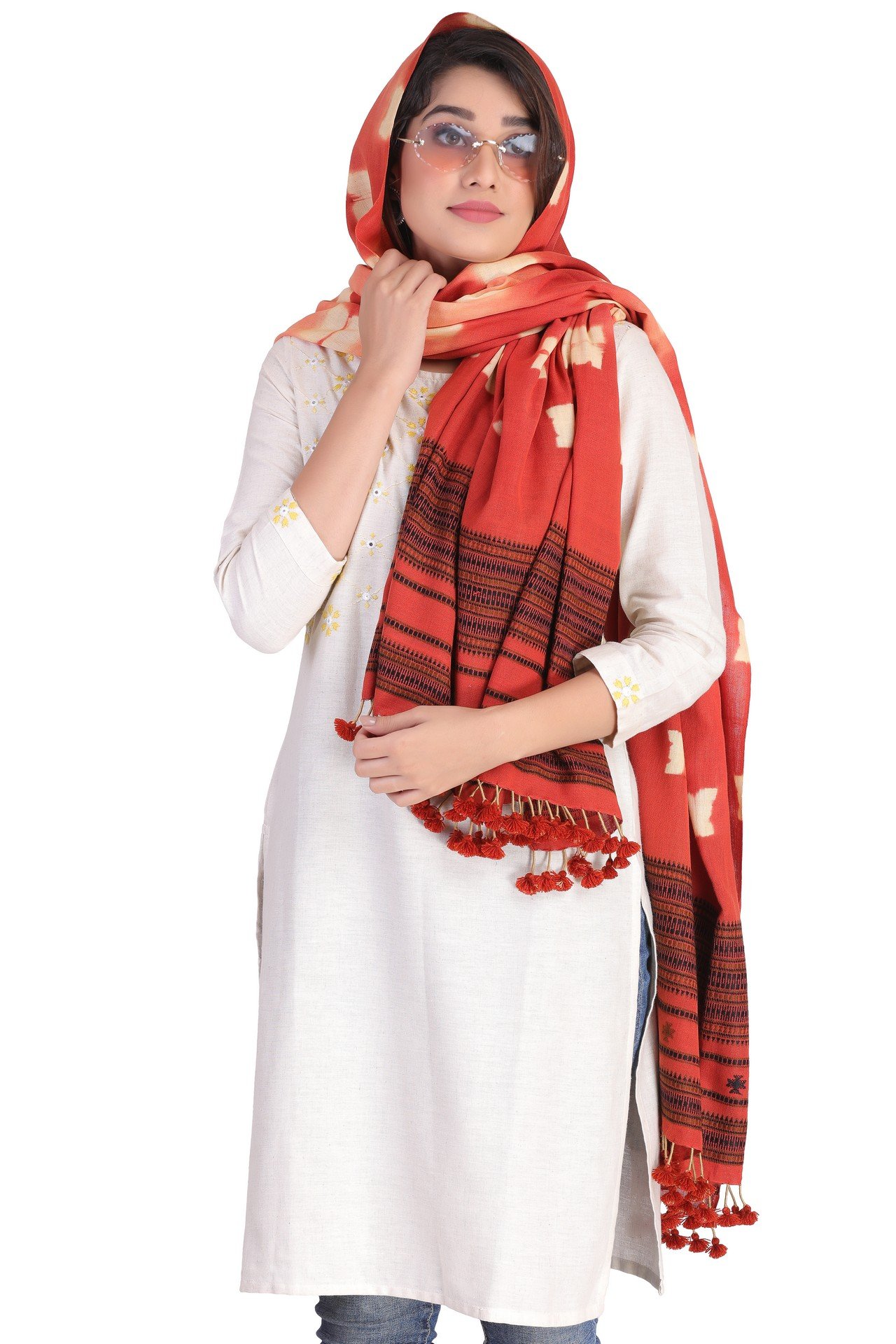 Cotton Sed Dyed Lines Shwal Red CSDLS004