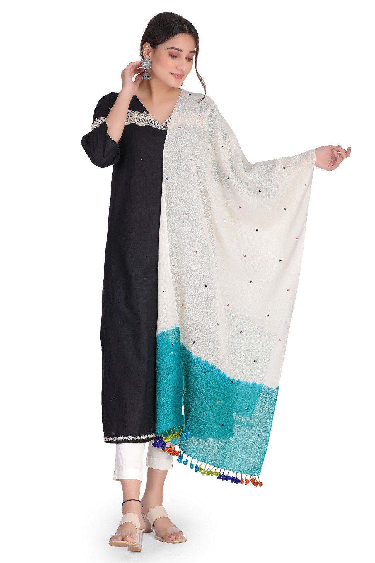 Multi Mirror Stole White Aqua Blue MMST003