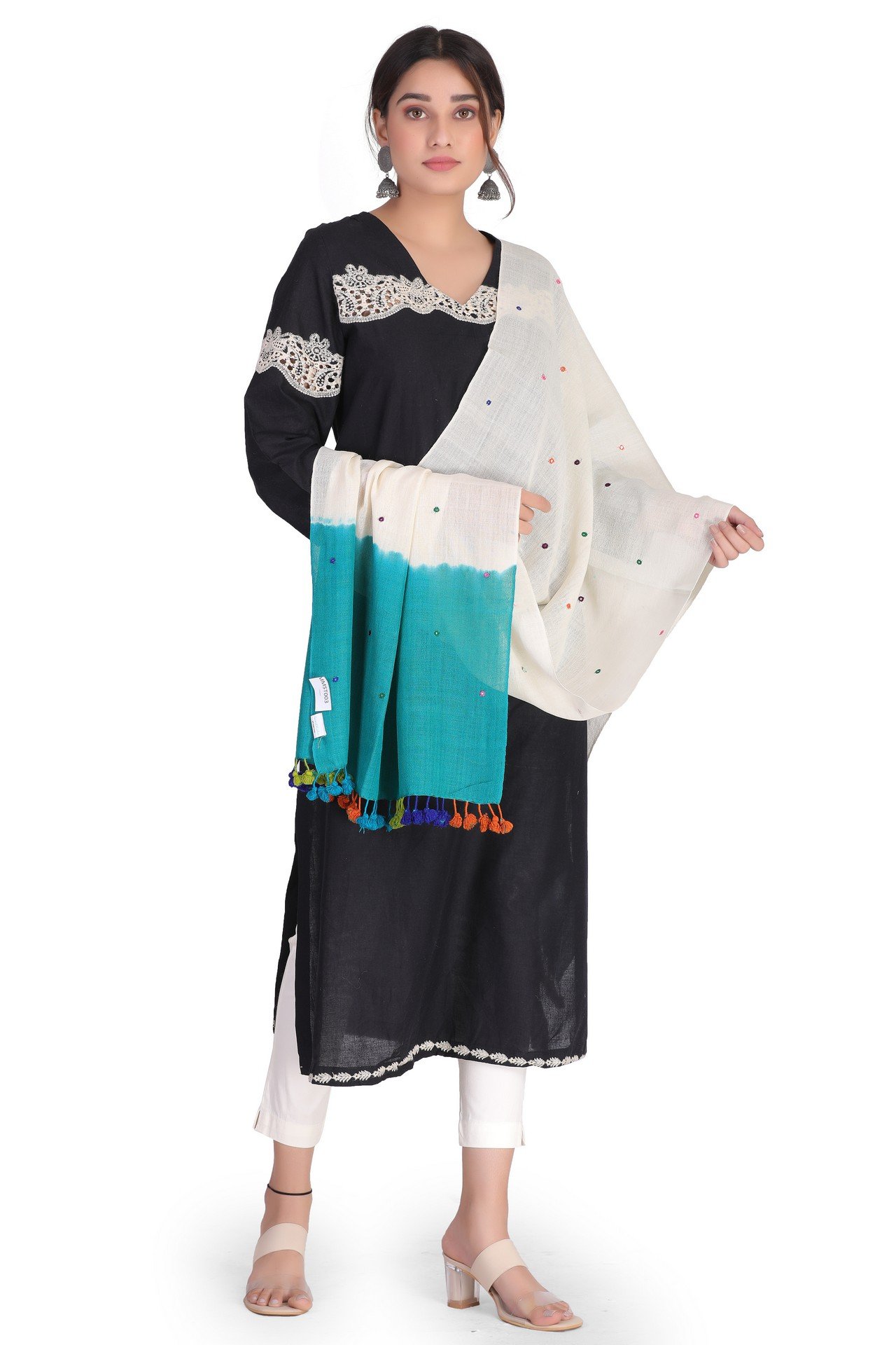 Multi Mirror Stole White Aqua Blue MMST003_