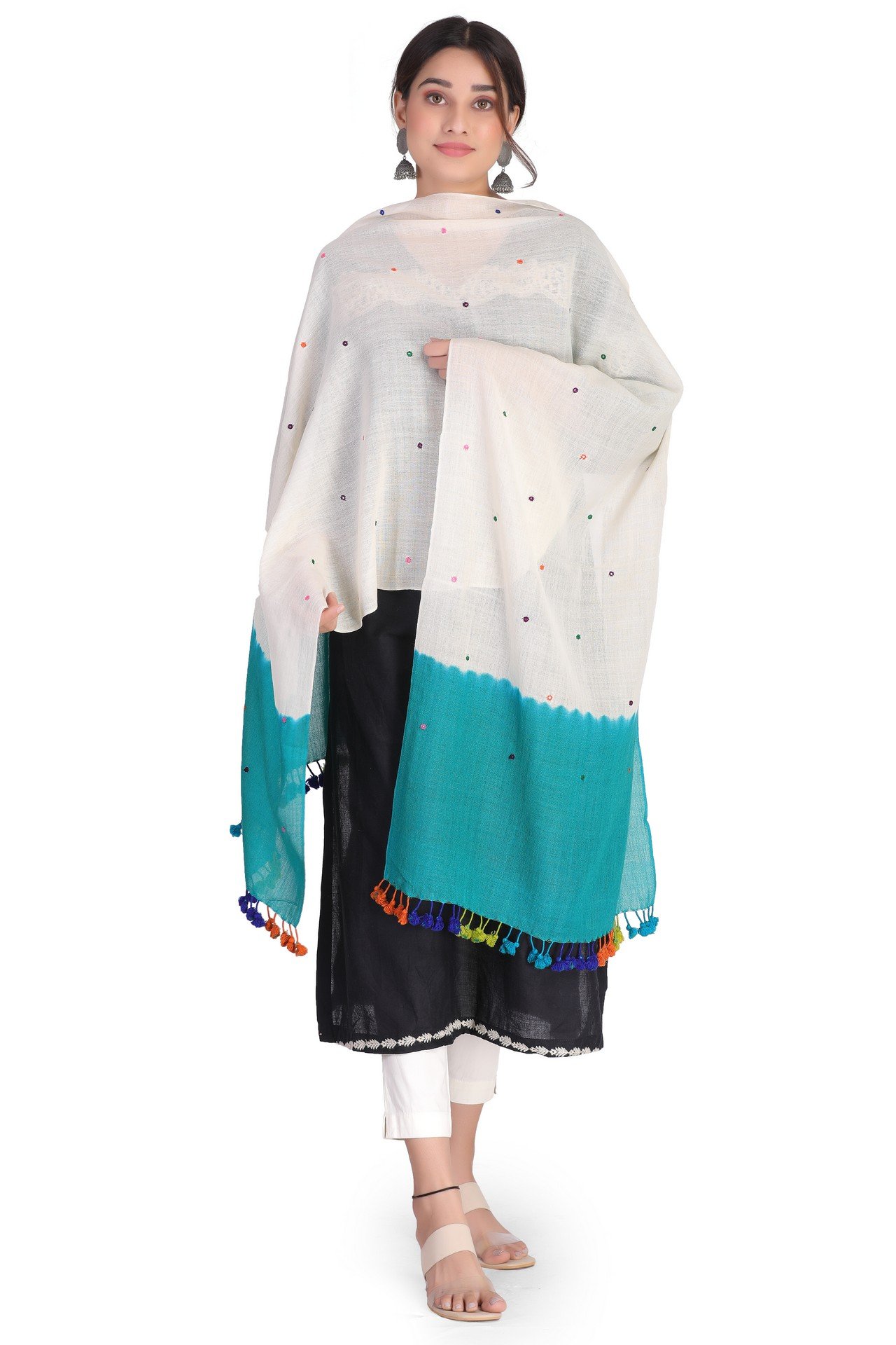 Multi Mirror Stole White Aqua Blue MMST003__