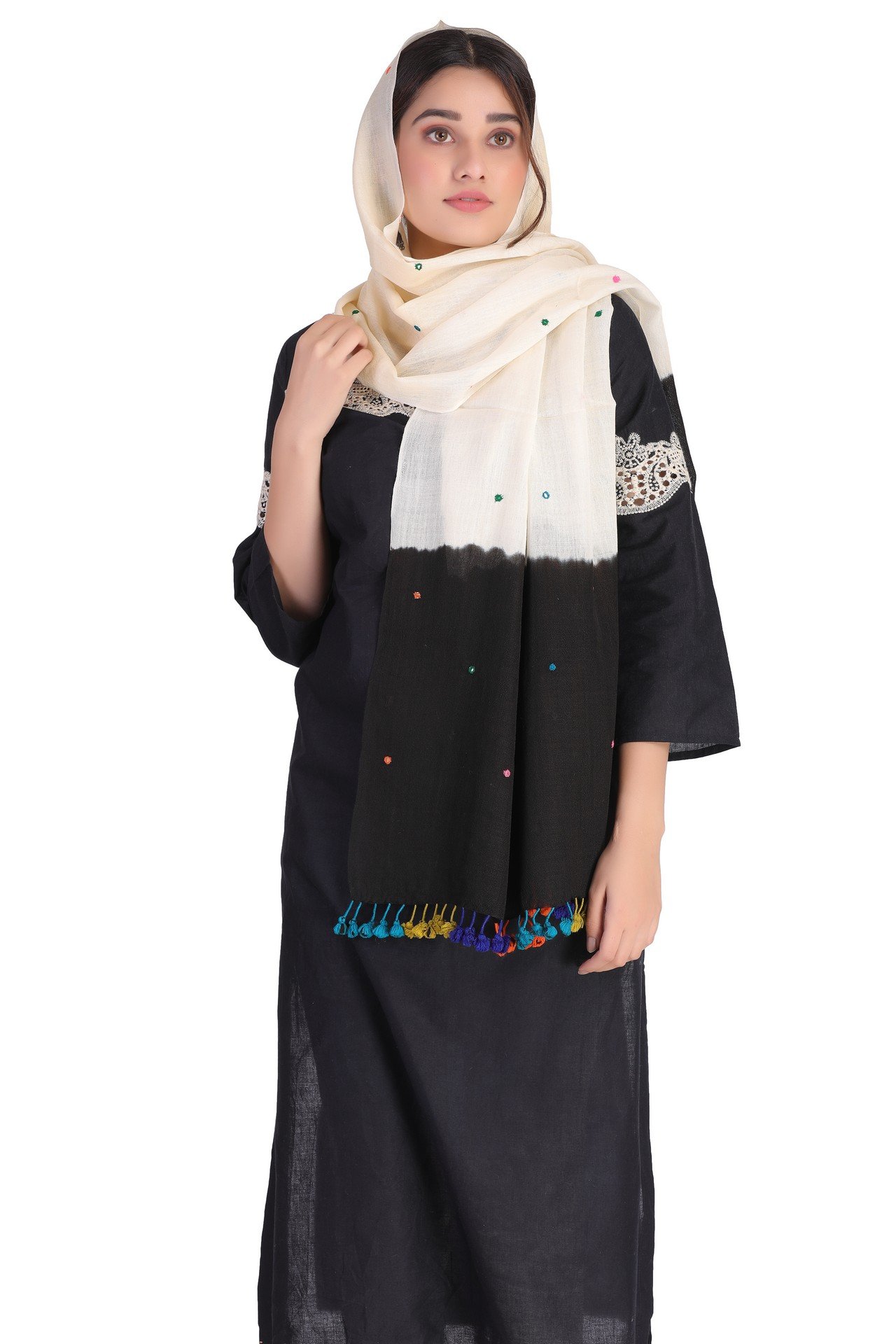 Multi Mirror Stole White Black MMST001