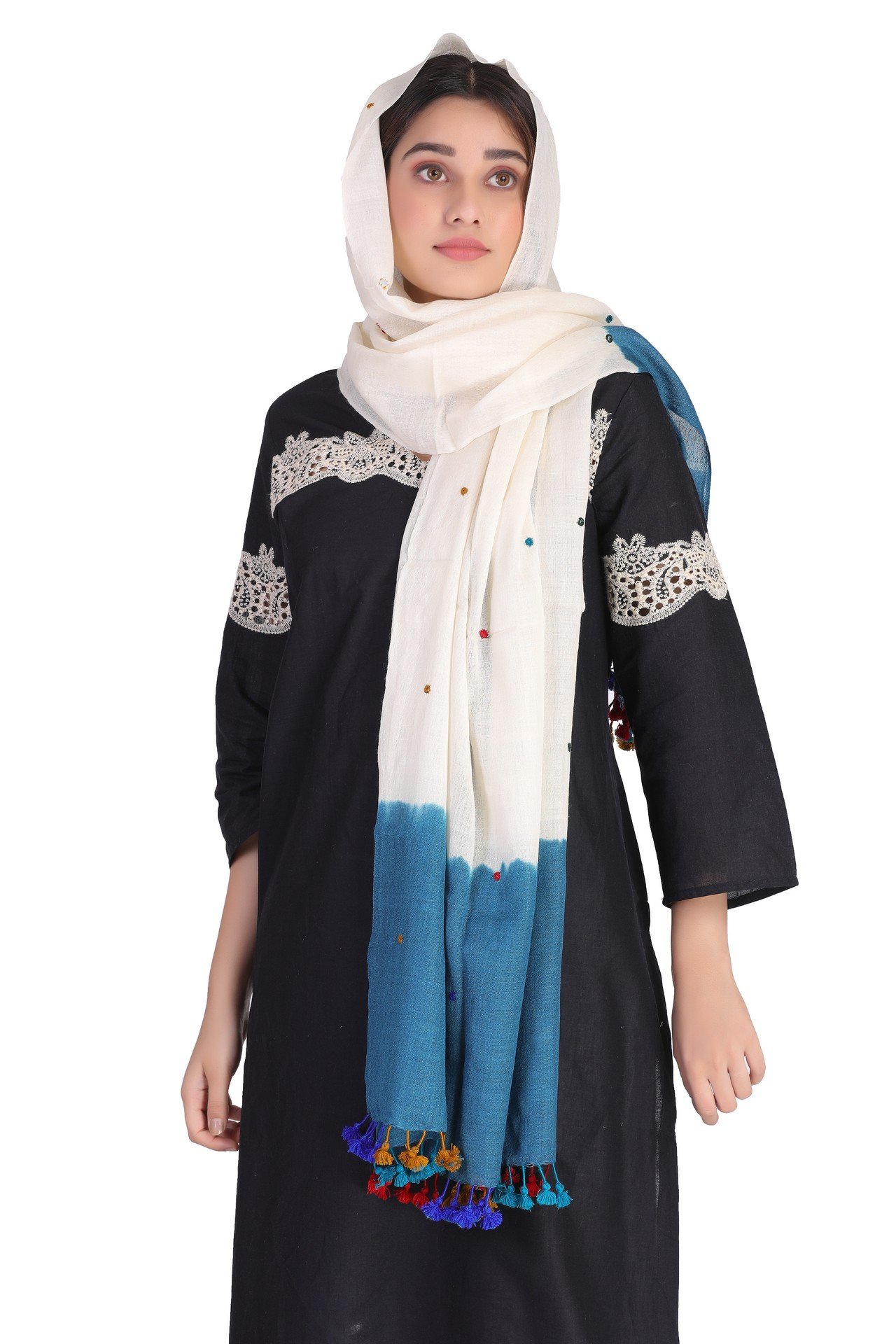 Multi Mirror Stole White Blue MMST002