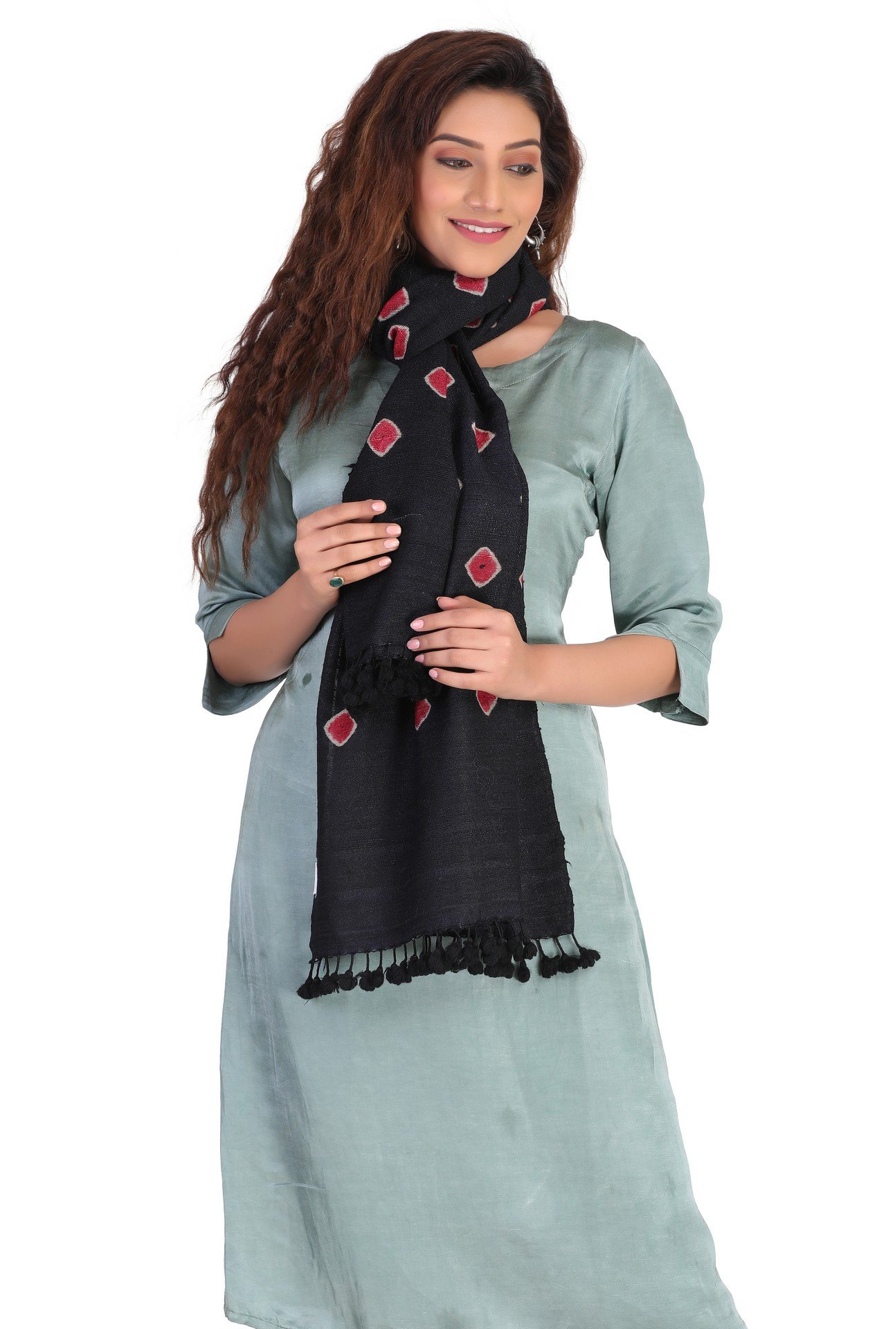 Silk Wool Big Bandhani Stole Navy Blue Rani SWBBST001
