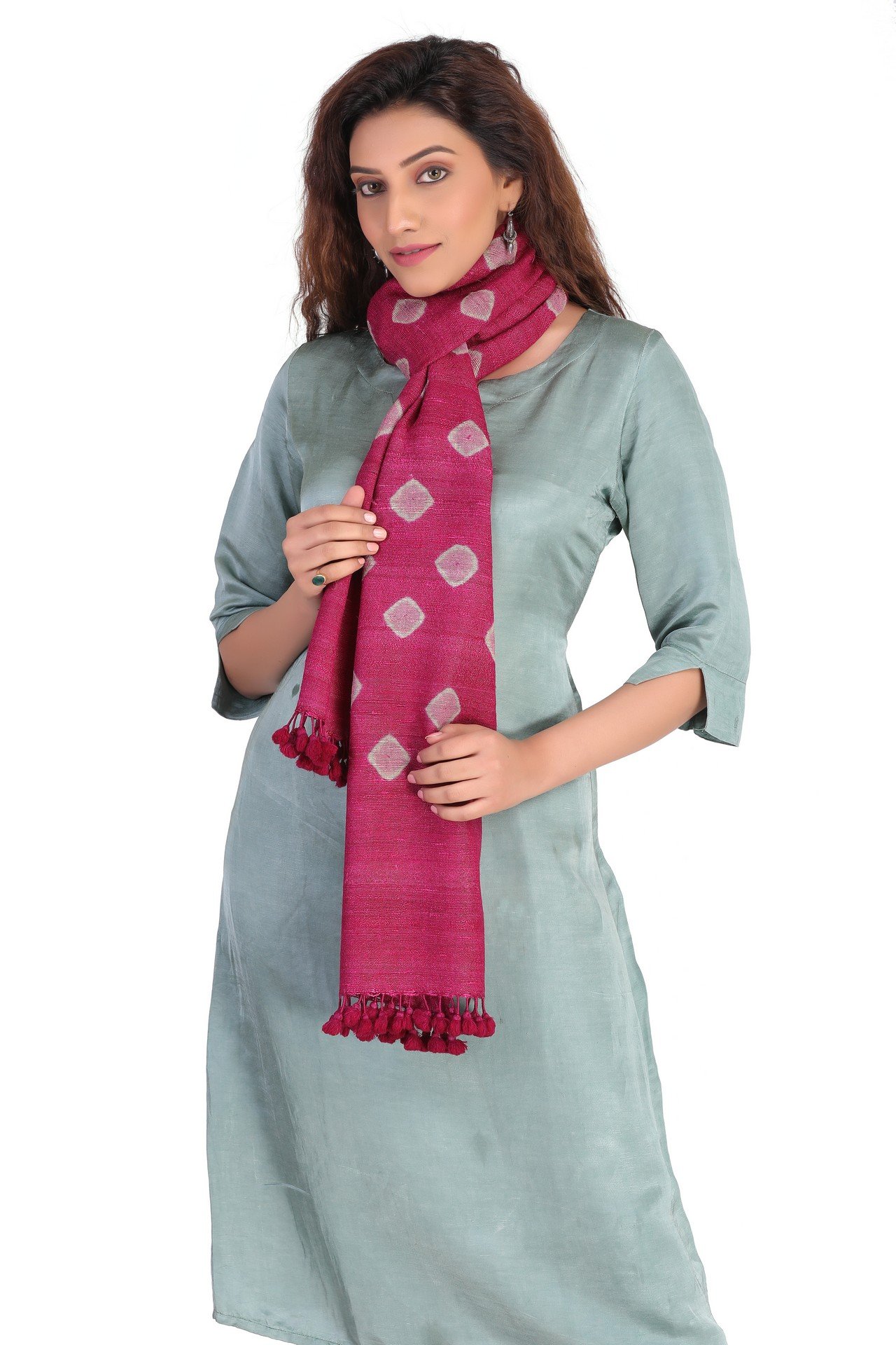 Silk Wool Big Bandhani Stole Rani SWBBST002