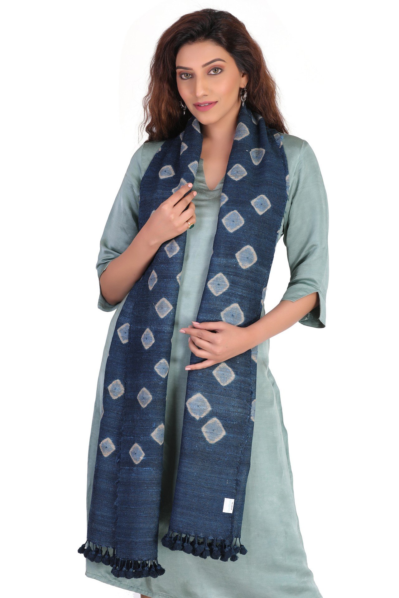 Silk Wool Big Bandhani Stole Sky Blue SWBBST003_
