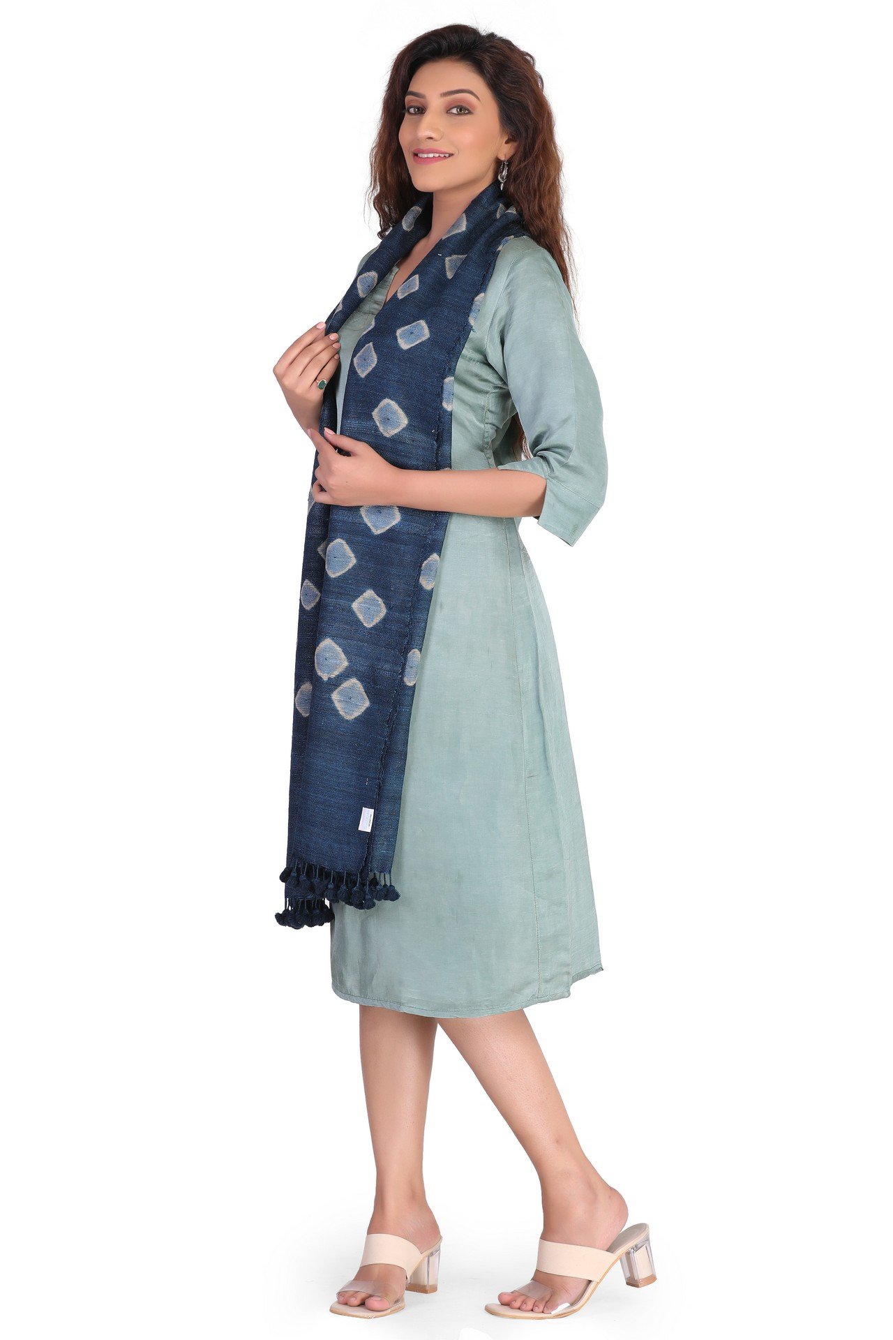 Silk Wool Big Bandhani Stole Sky Blue SWBBST003__