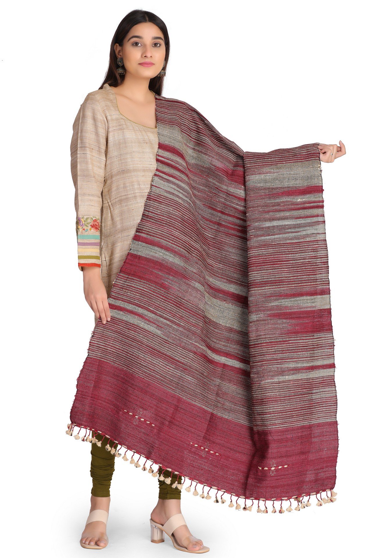 Silk Wool Ekat Shawl Pink IvorySWES003