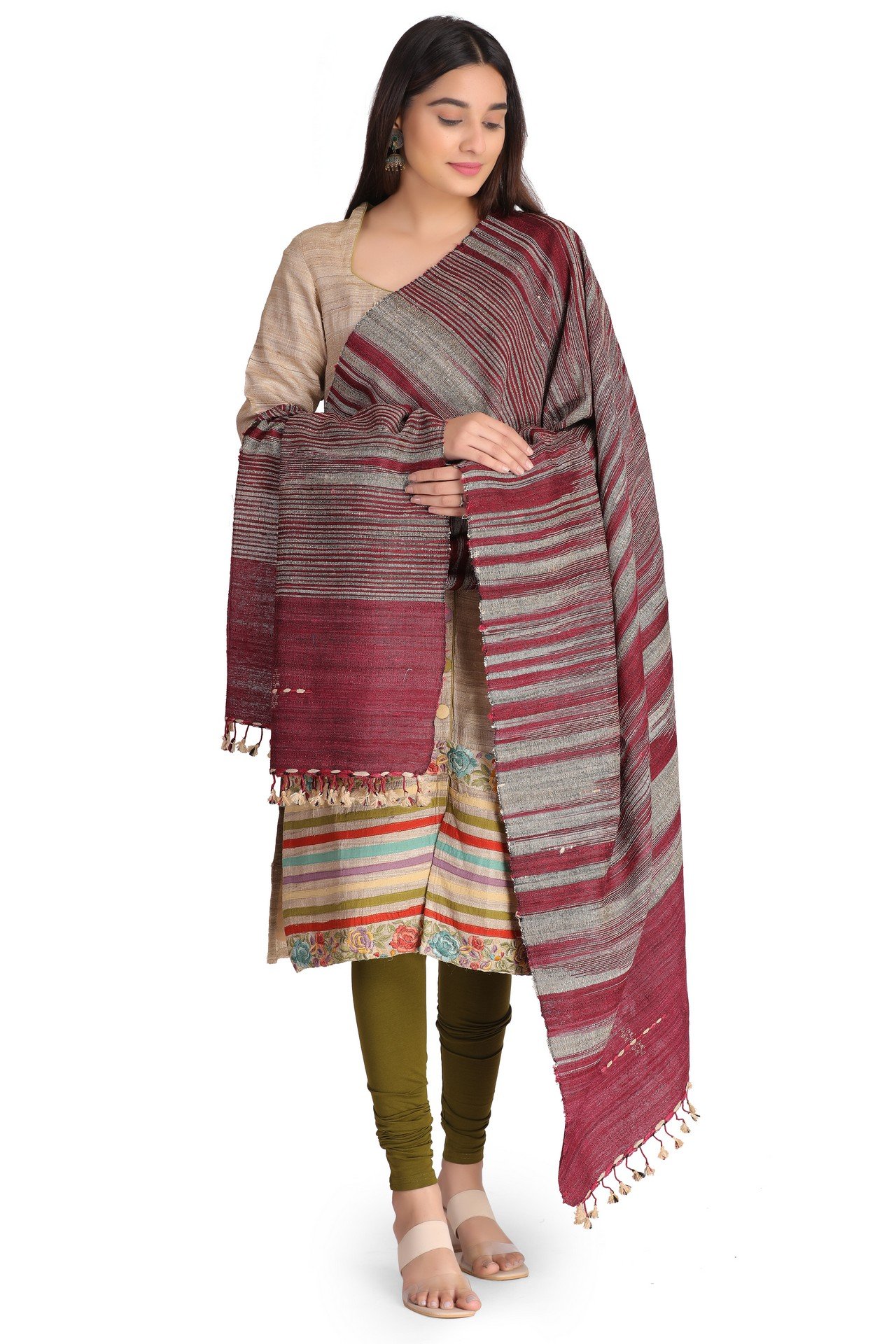 Silk Wool Ekat Shawl Pink IvorySWES003_