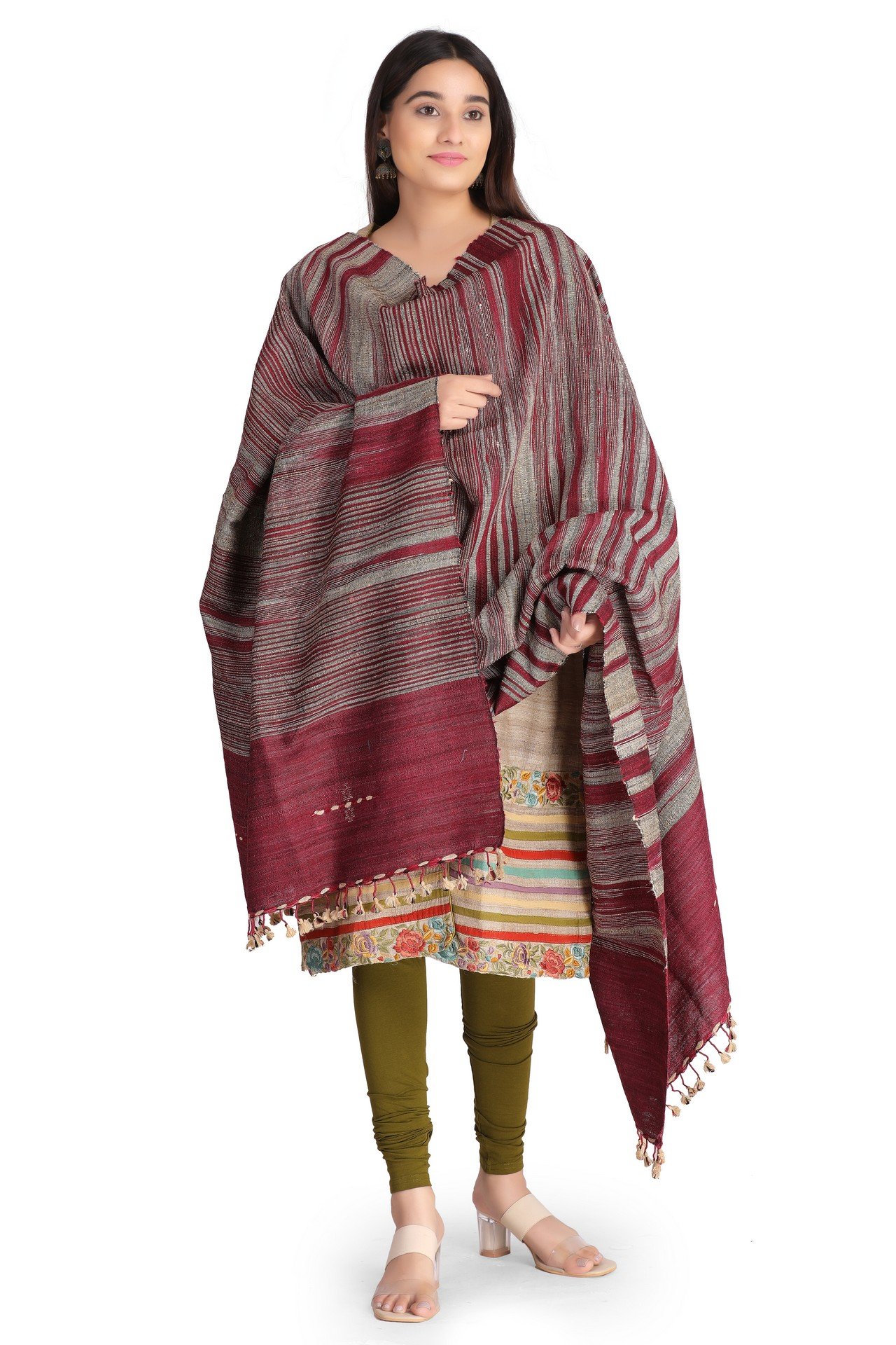 Silk Wool Ekat Shawl Pink IvorySWES003__