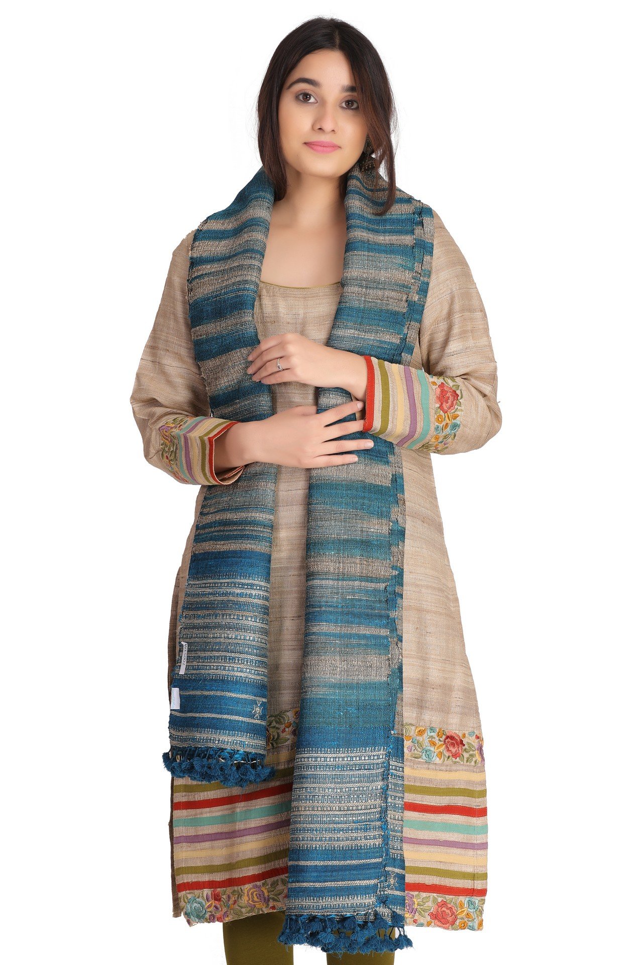Silk Wool Ekat Shawl Sky Blue IvorySWES002