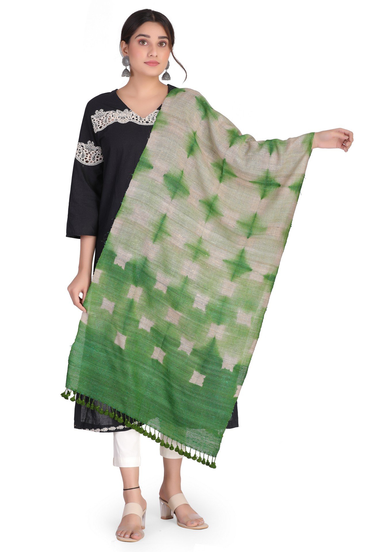 Silk Wool Squre Print Stole Parrot Green SWSPST003