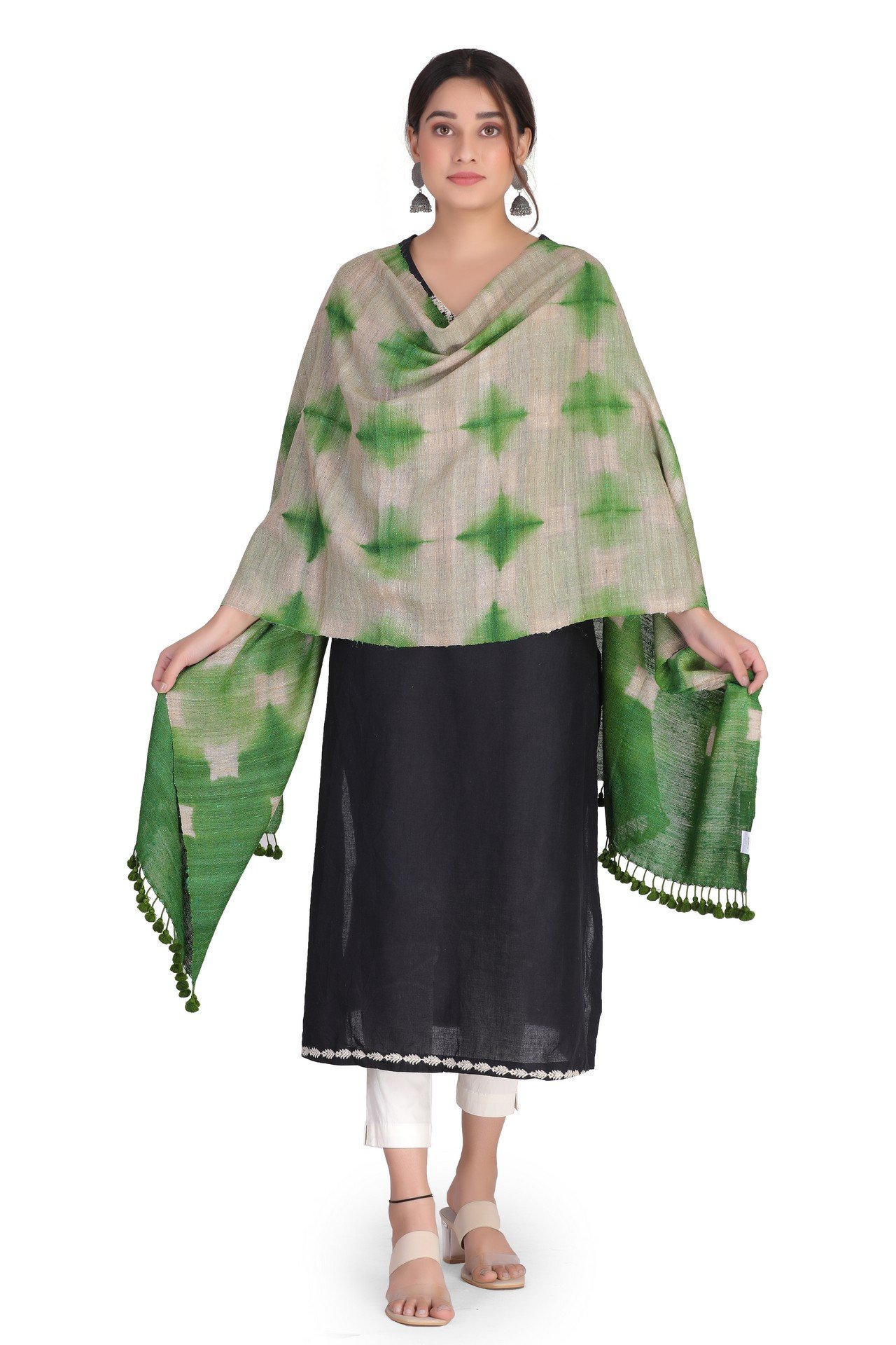 Silk Wool Squre Print Stole Parrot Green SWSPST003___