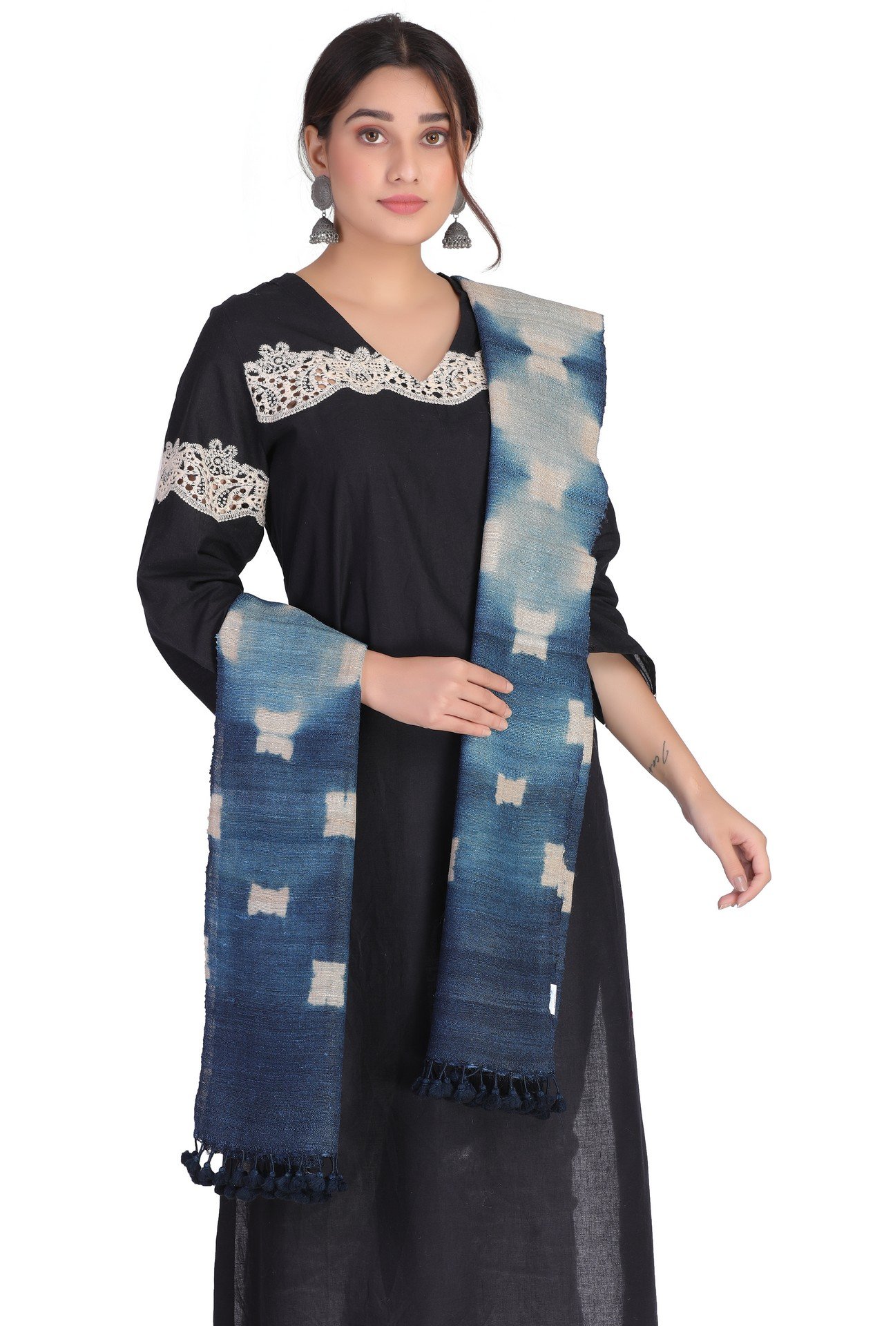 Silk Wool Squre Print Stole Sky Blue SWSPST001