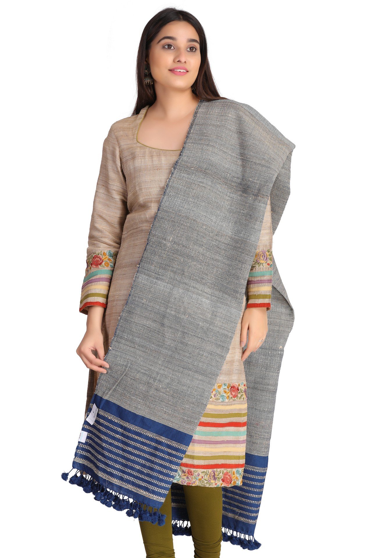 Silk Wool Stole Blue IvorySWST006