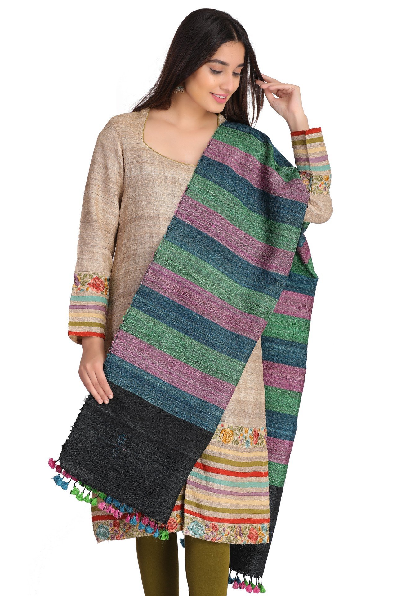 Silk Wool Stole Blue Pink Green SWST001