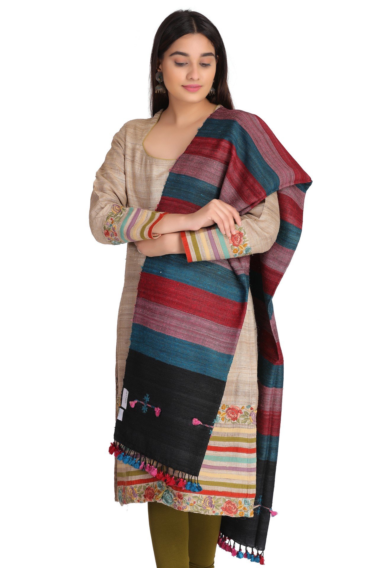 Silk Wool Stole Red Pink Black SWST005