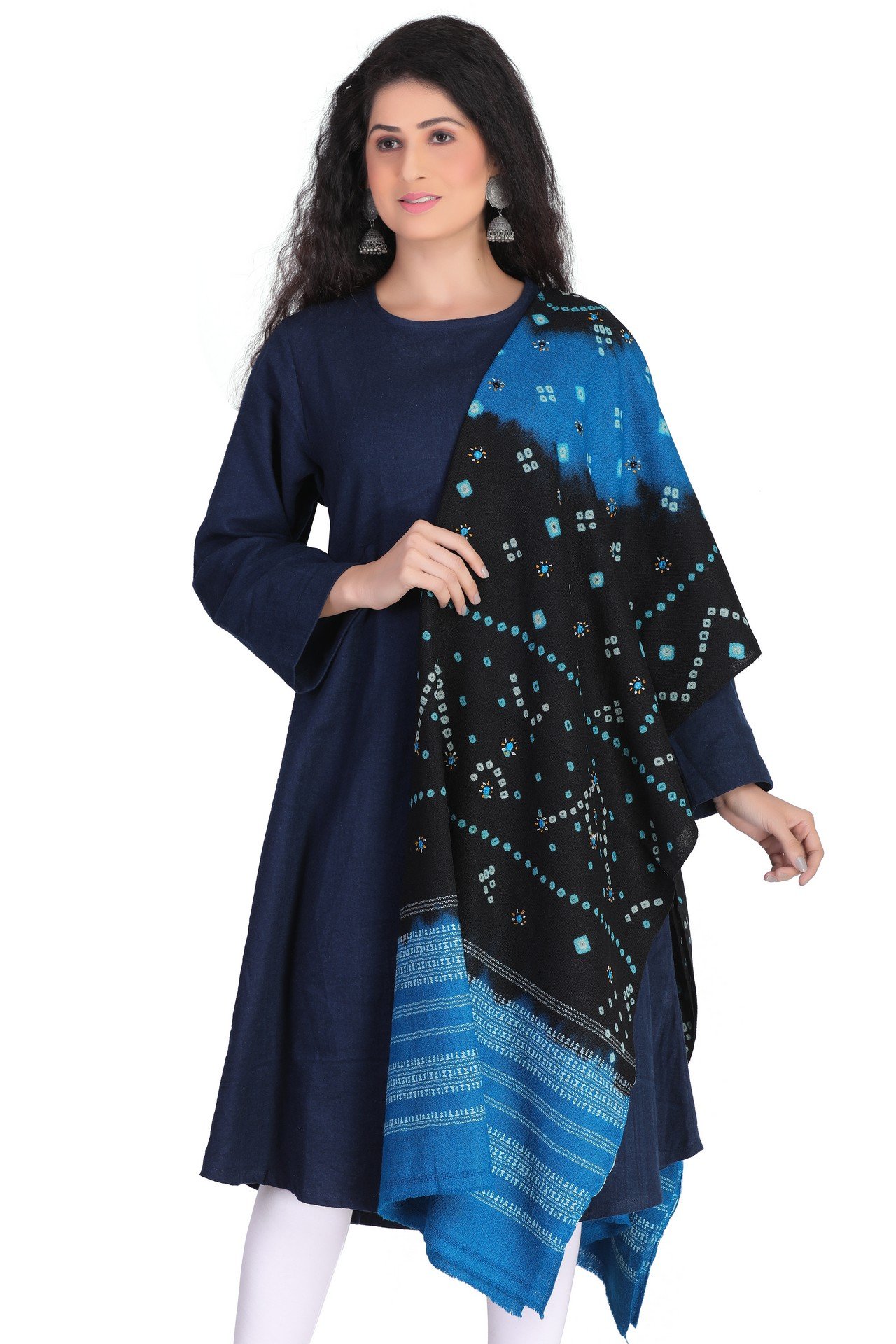 Wool Bandhni Shawl Sky Blue Royel Blue WBS002