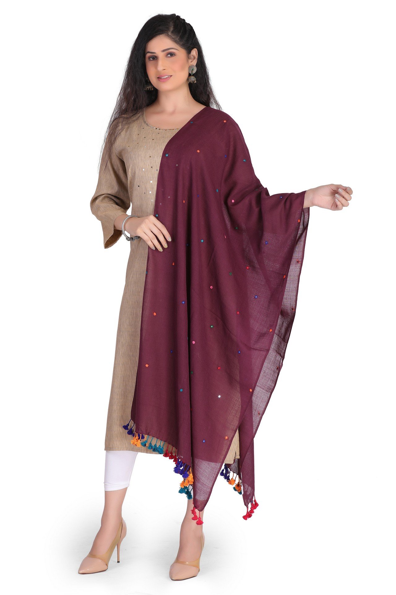 Wool Mirror Stole Dark Maroon WMST005