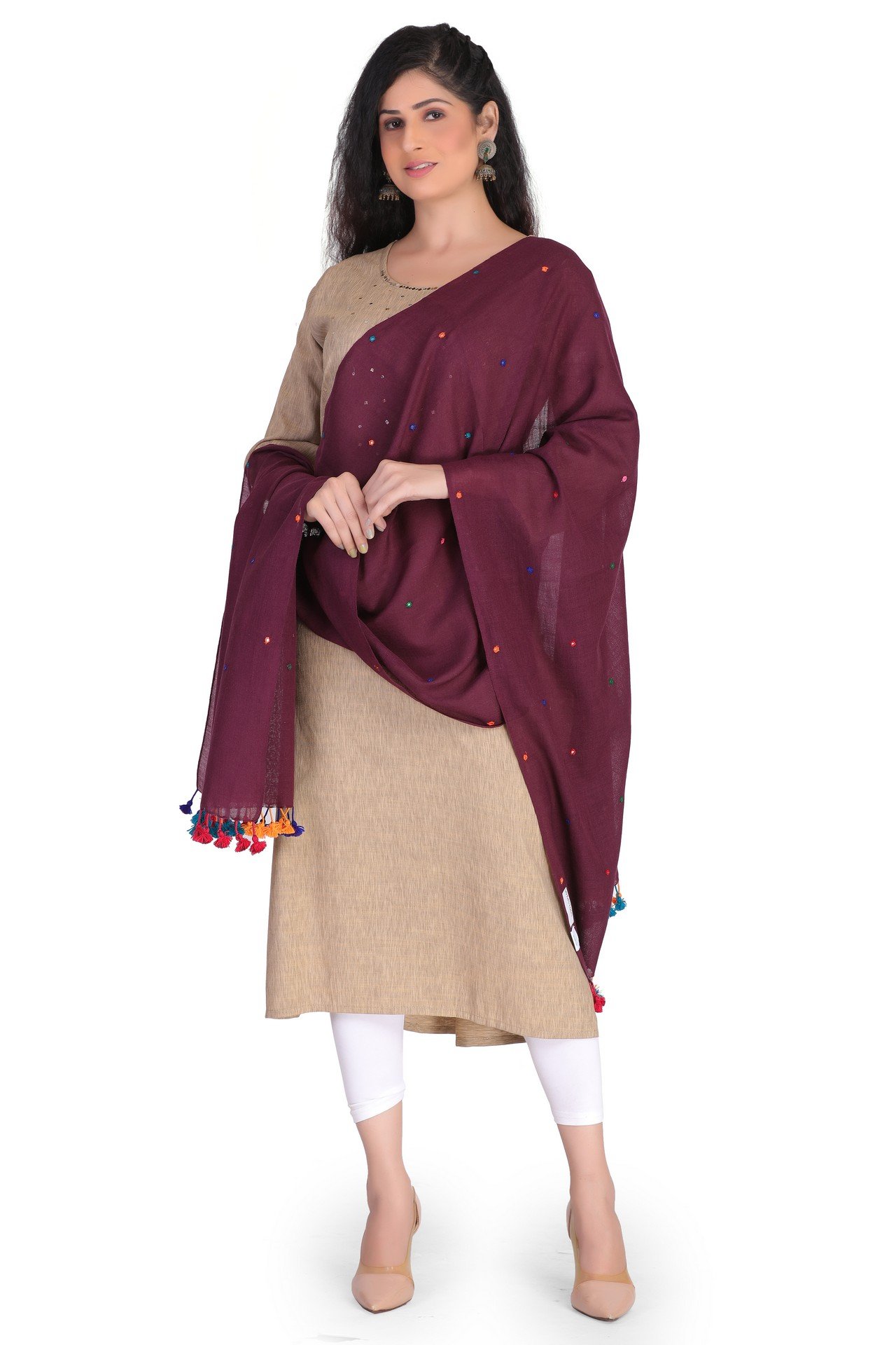 Wool Mirror Stole Dark Maroon WMST005_