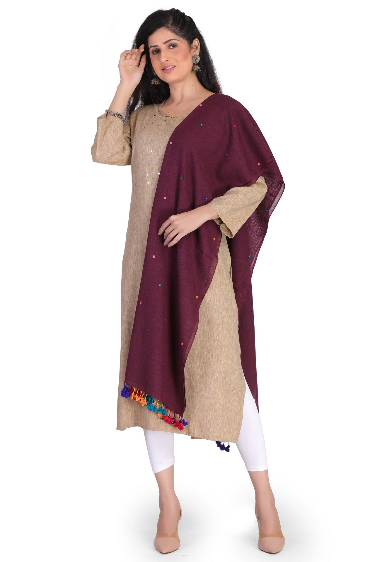 Wool Mirror Stole Dark Maroon WMST005__