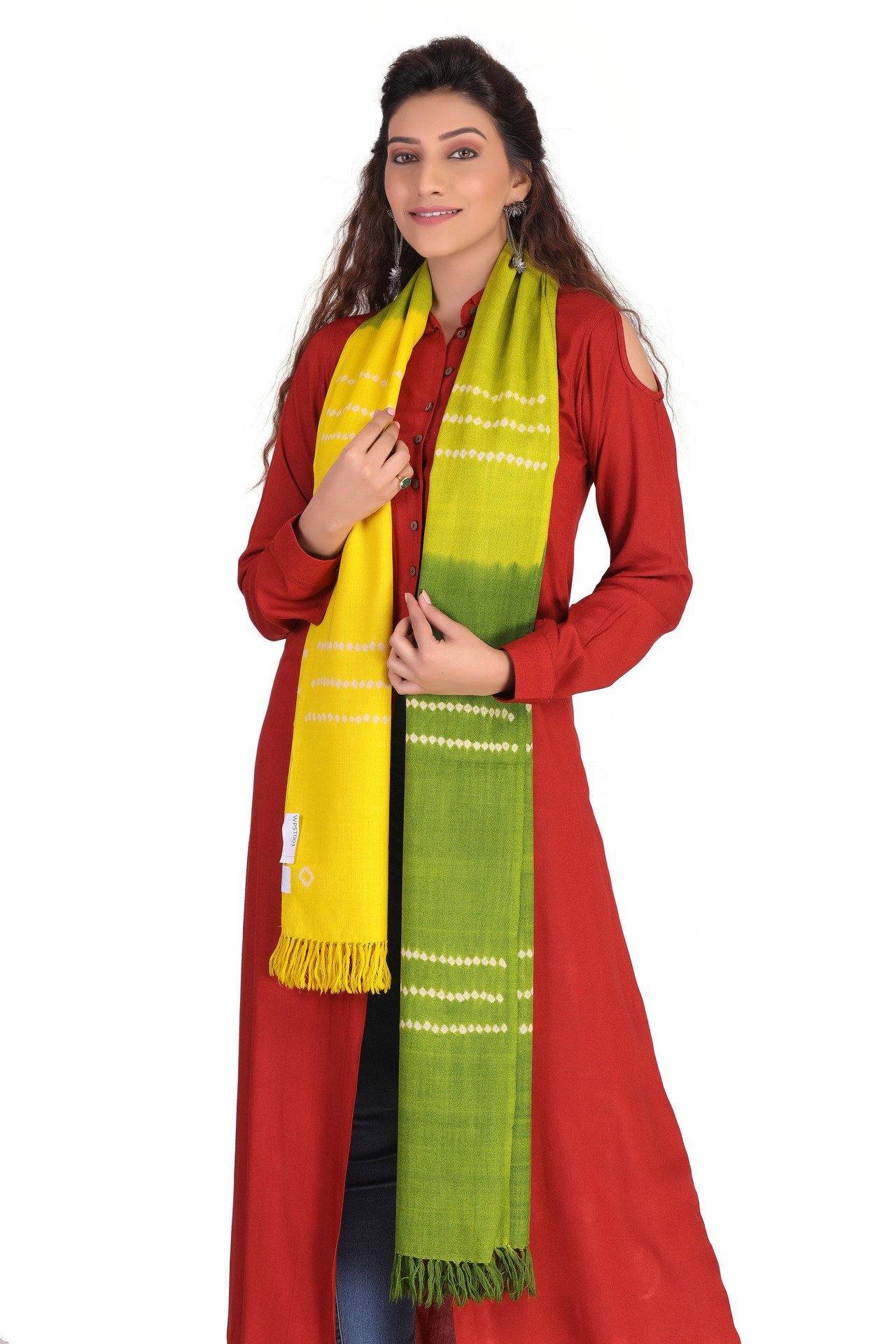 Wool Plain Line Stole Parrot Green Yellow WPST001
