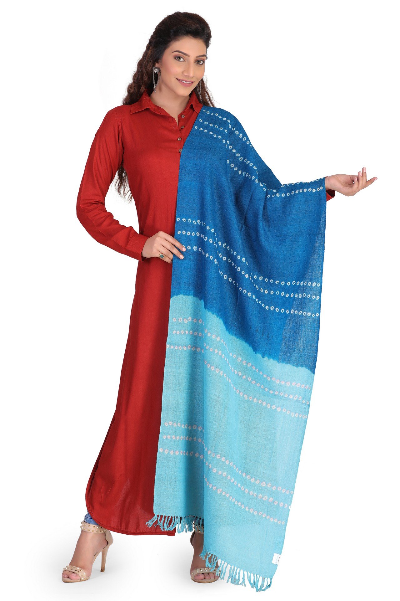 Wool Plain Line Stole Royal Blue Sky Blue WPST003