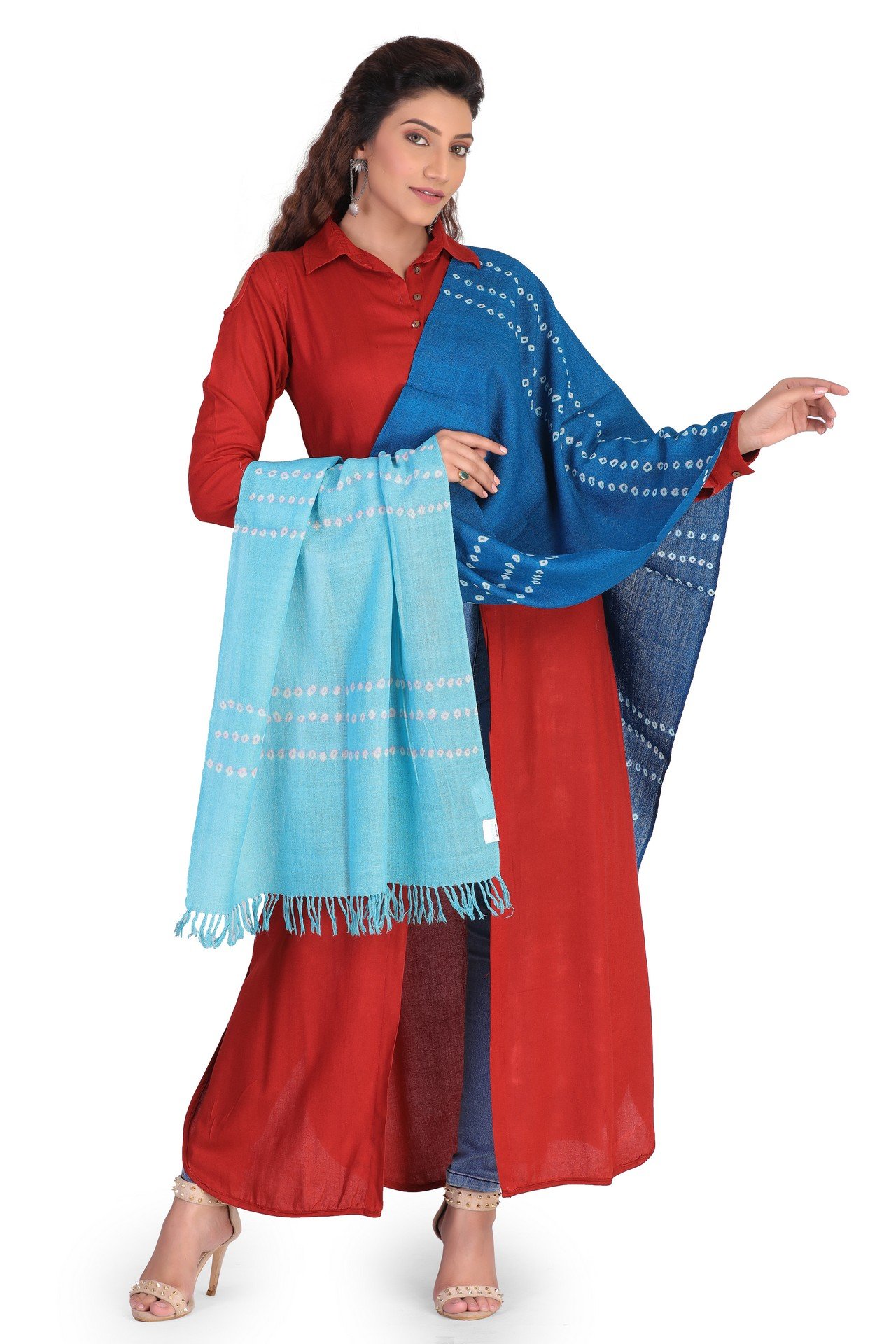 Wool Plain Line Stole Royal Blue Sky Blue WPST003_