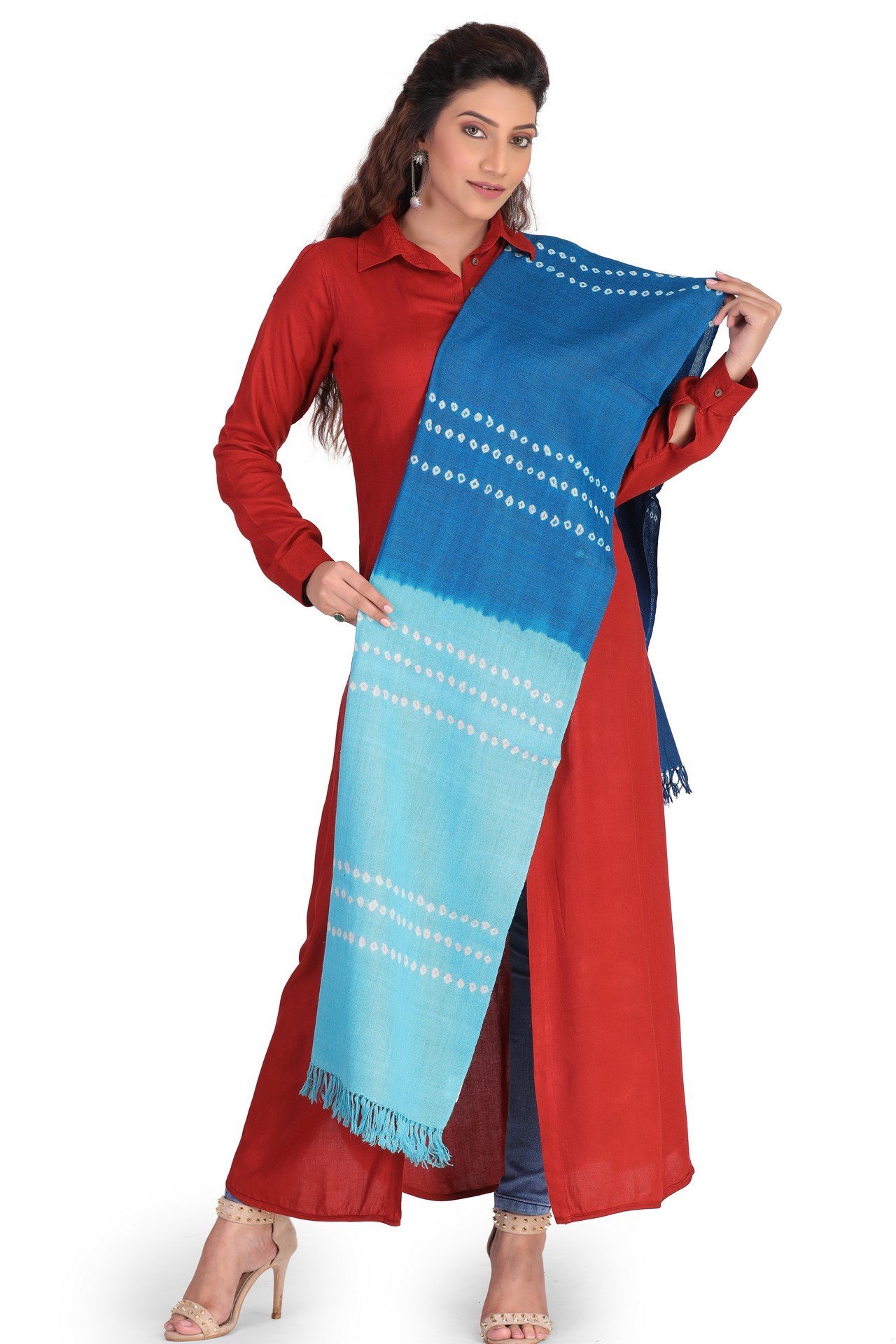 Wool Plain Line Stole Royal Blue Sky Blue WPST003__
