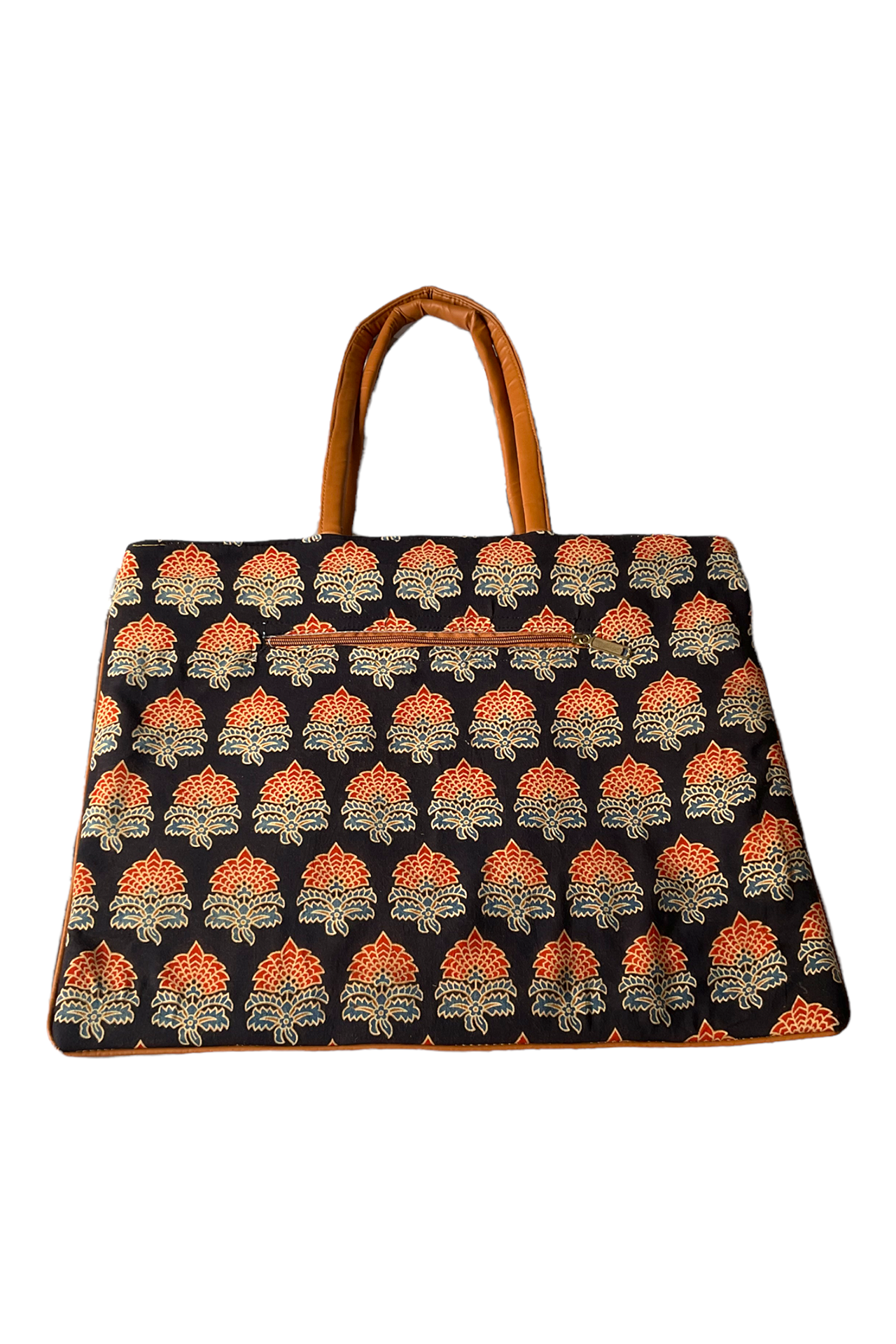 Cotton Printed Leather Multipurpose HandBag Black Orange CPLMH003_