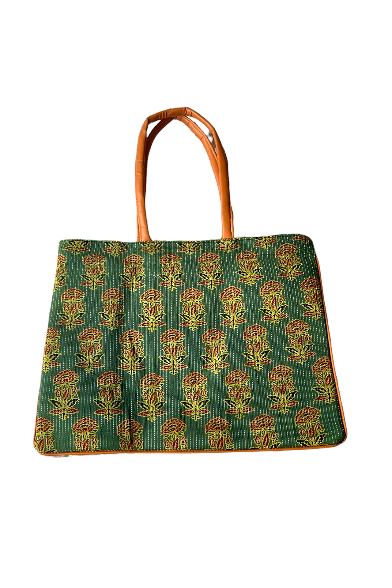 Cotton Printed Leather Multipurpose HandBag Green Yellow CPLMH002_