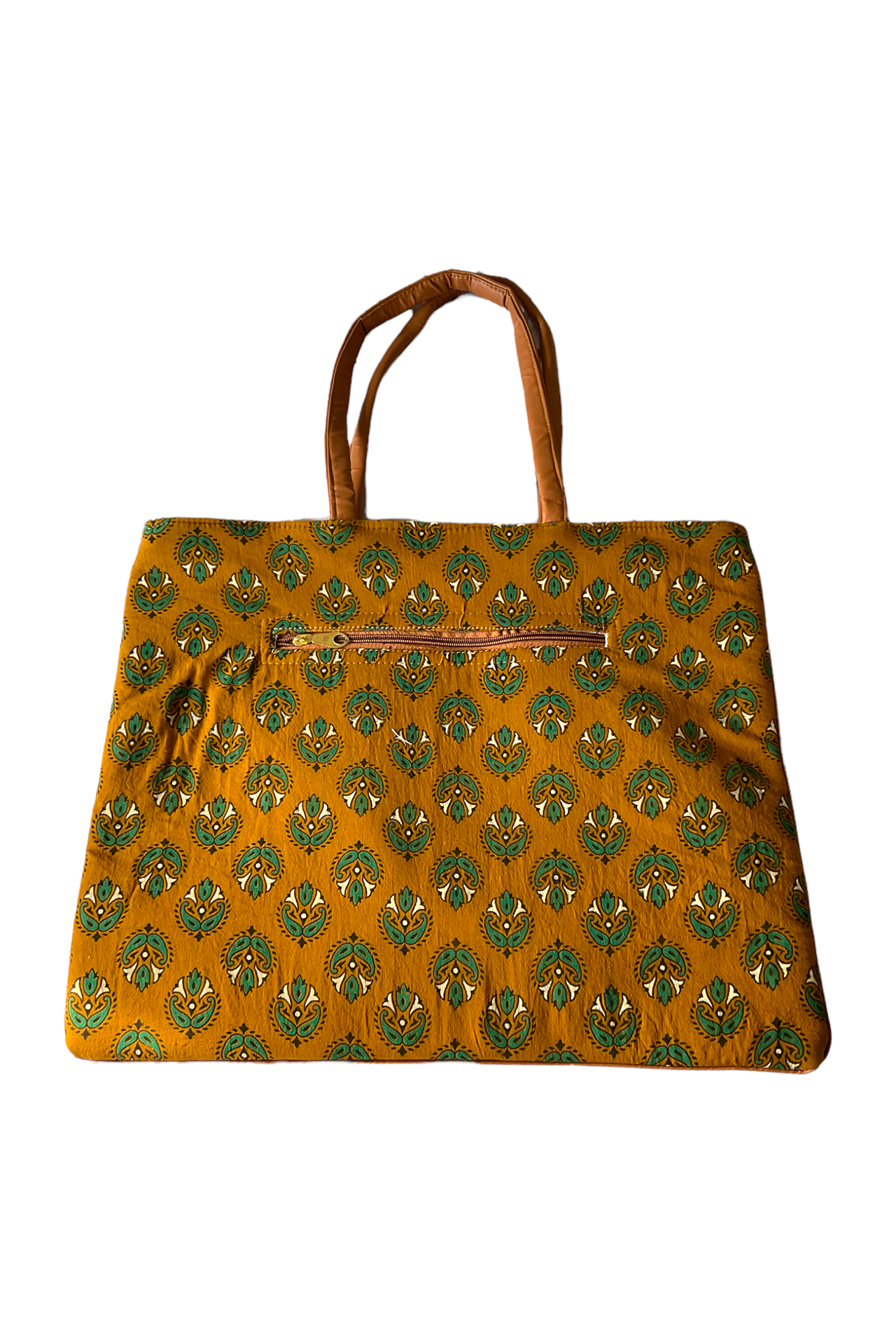 Cotton Printed Leather Multipurpose HandBag Mustard Yellow Green CPLMH005_